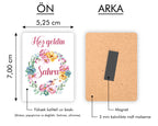 Pembe Sarı Çiçek Desenli Ahşap Magnet