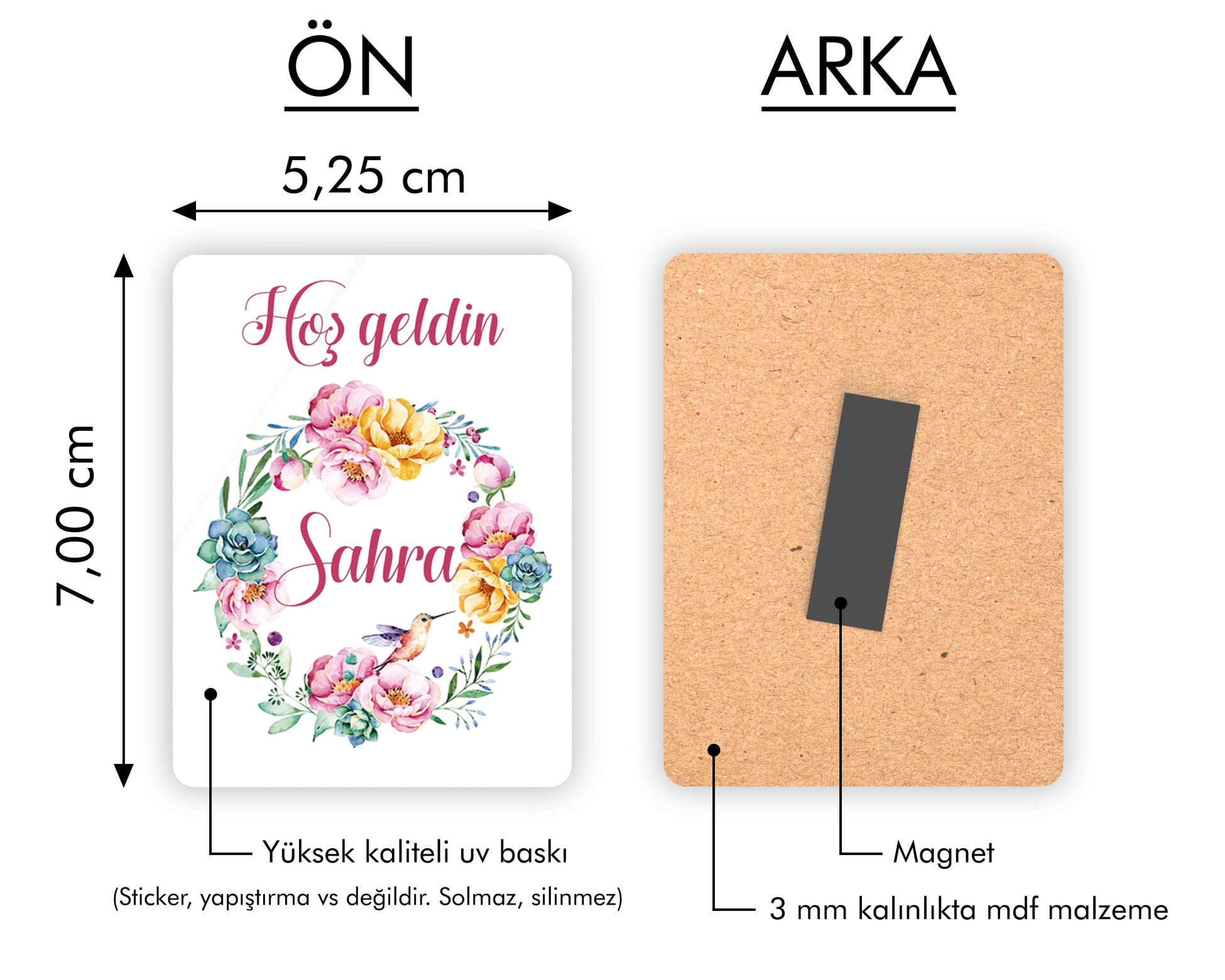 Pembe Sarı Çiçek Desenli Ahşap Magnet