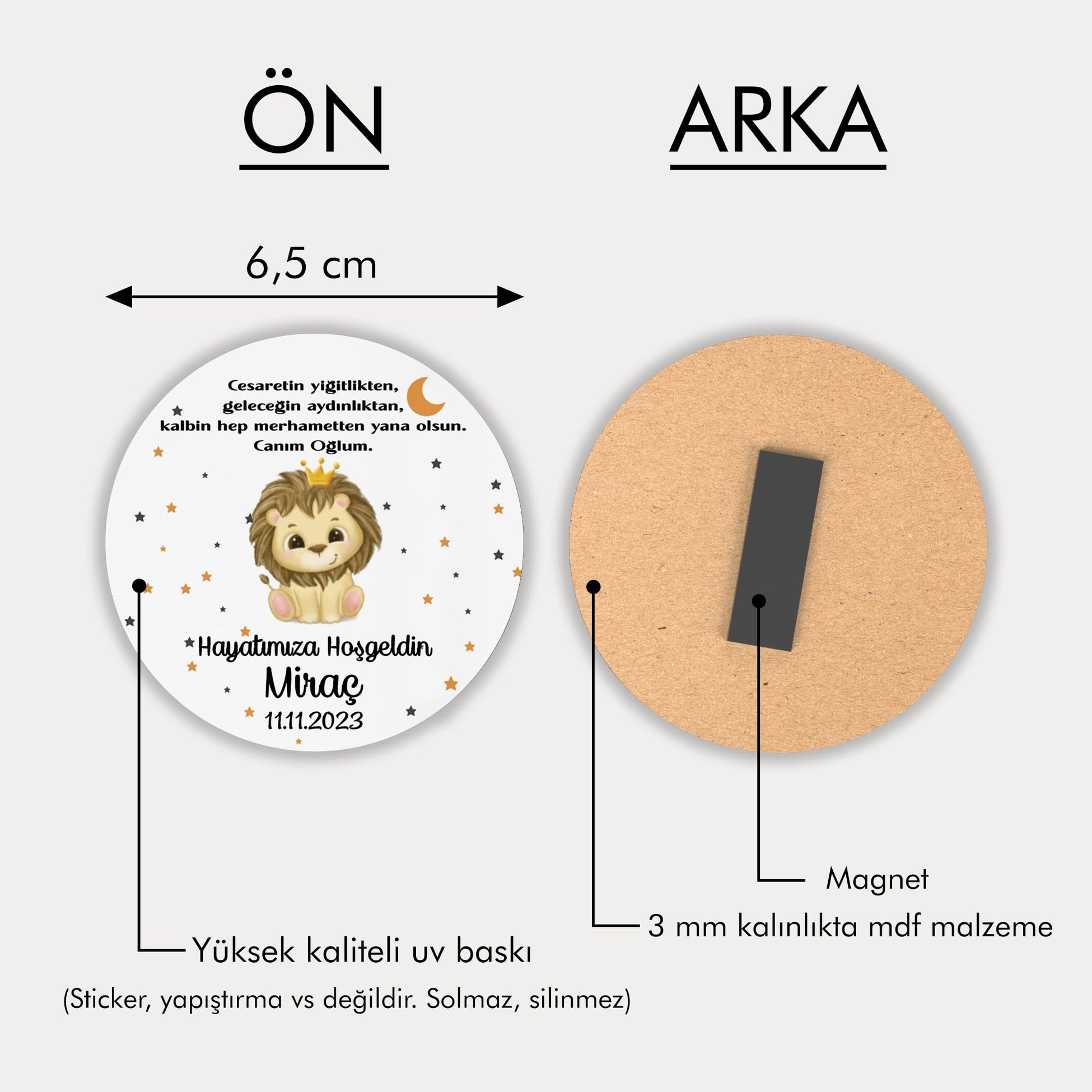 Aslan Temalı Yuvarlak Ahşap Magnet