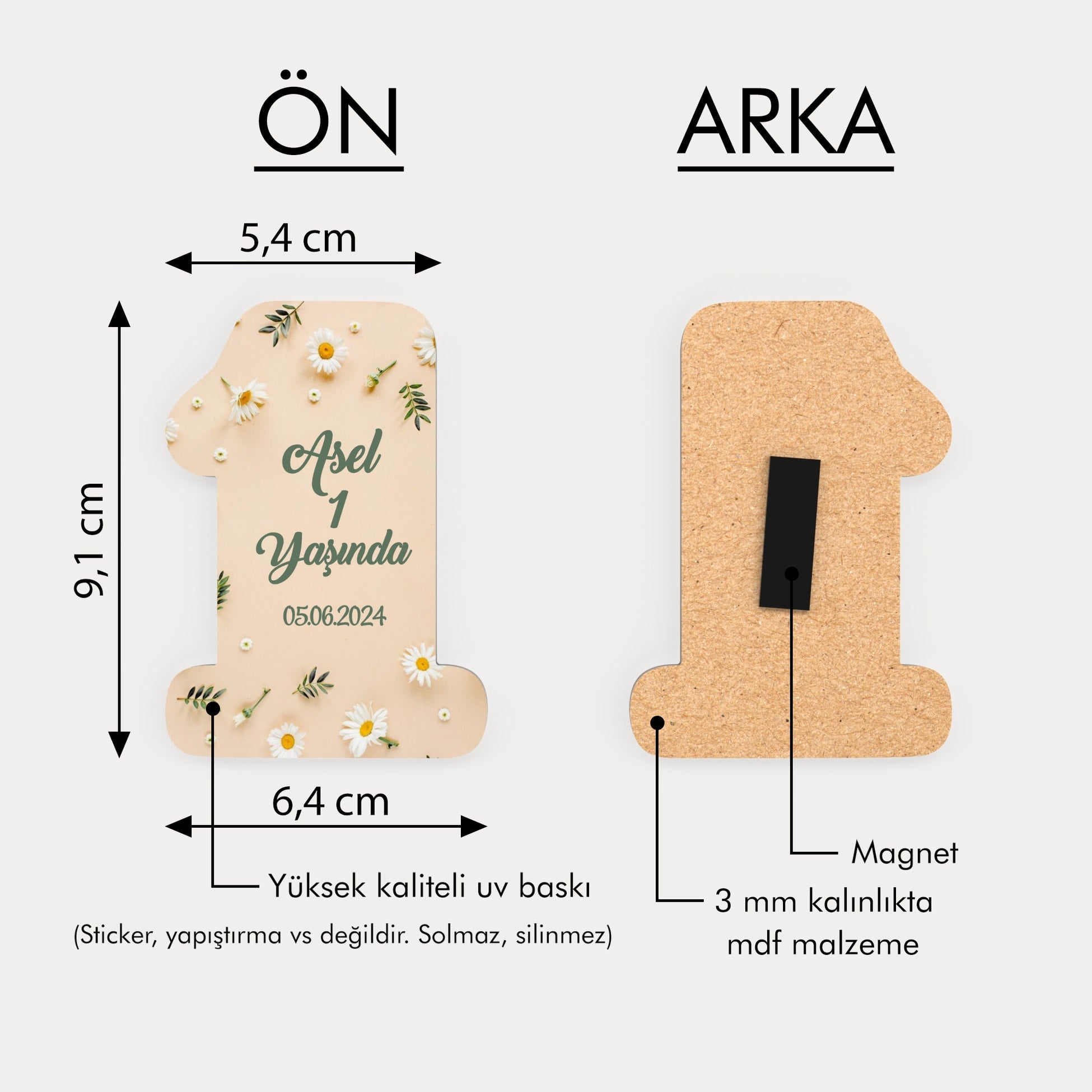 Papatya Desenli Ahşap Magnet