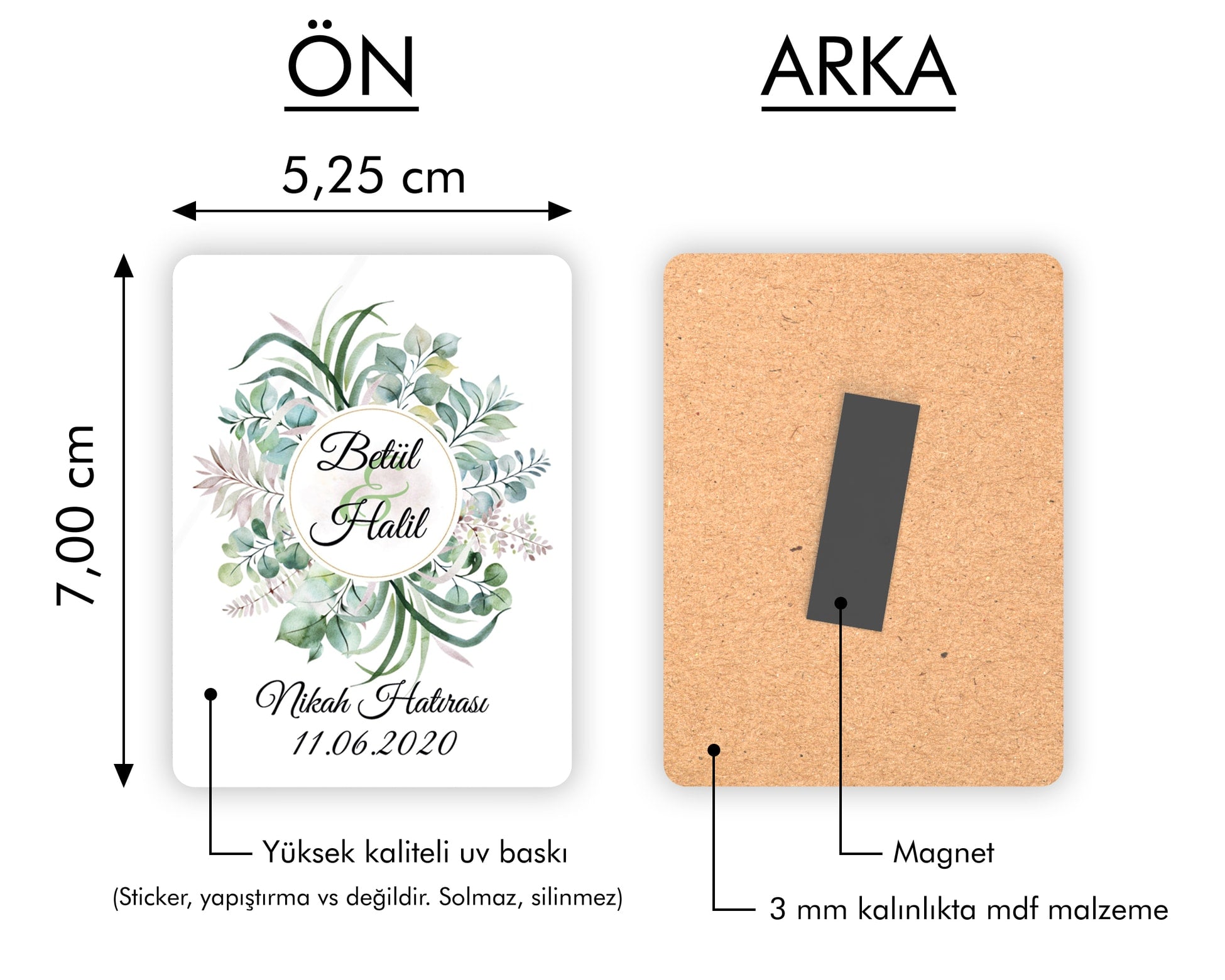 Yeşil Yaprak Desenli Ahşap Magnet