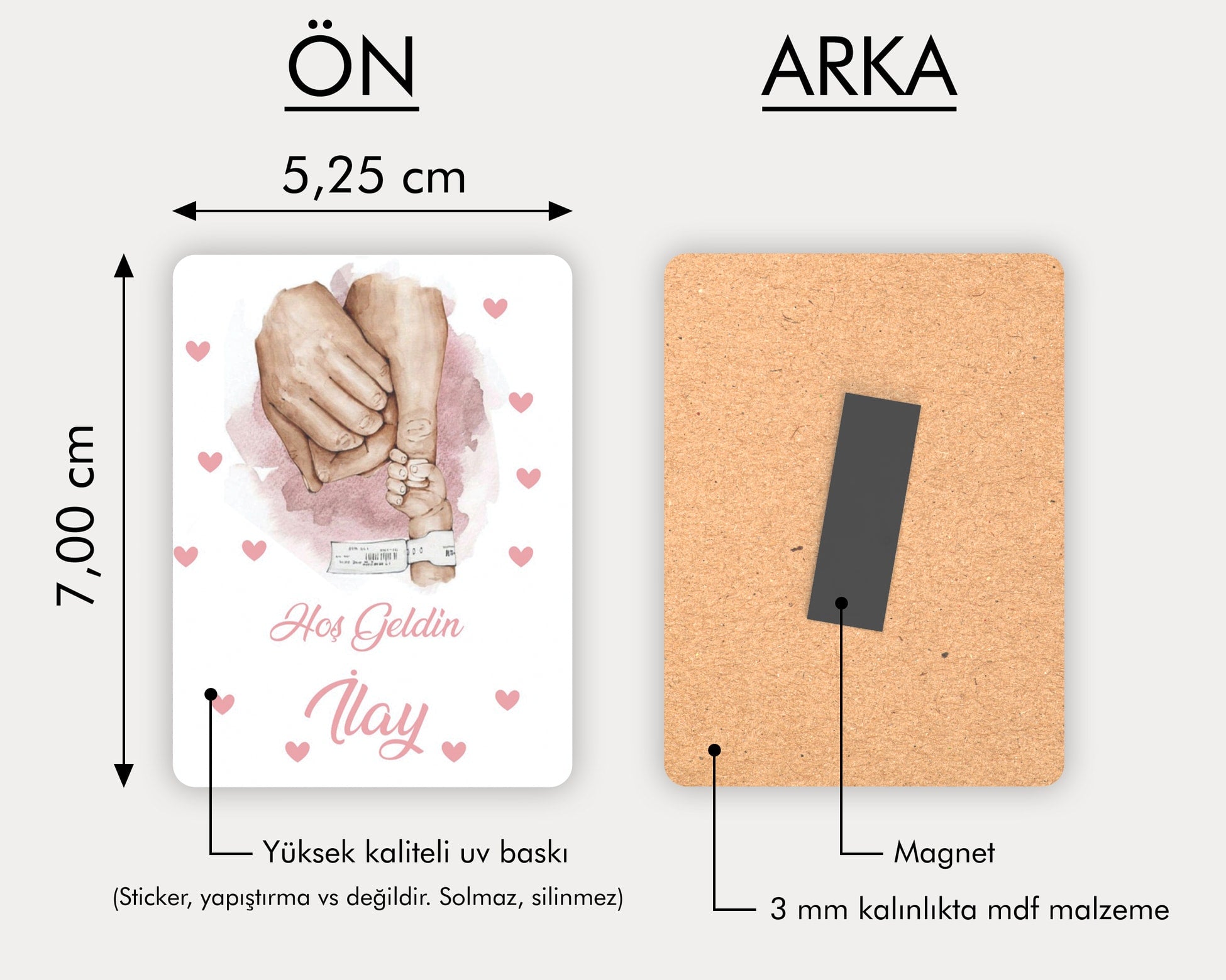 Anne Baba Kız Bebek Eli Aile Temalı Ahşap Magnet