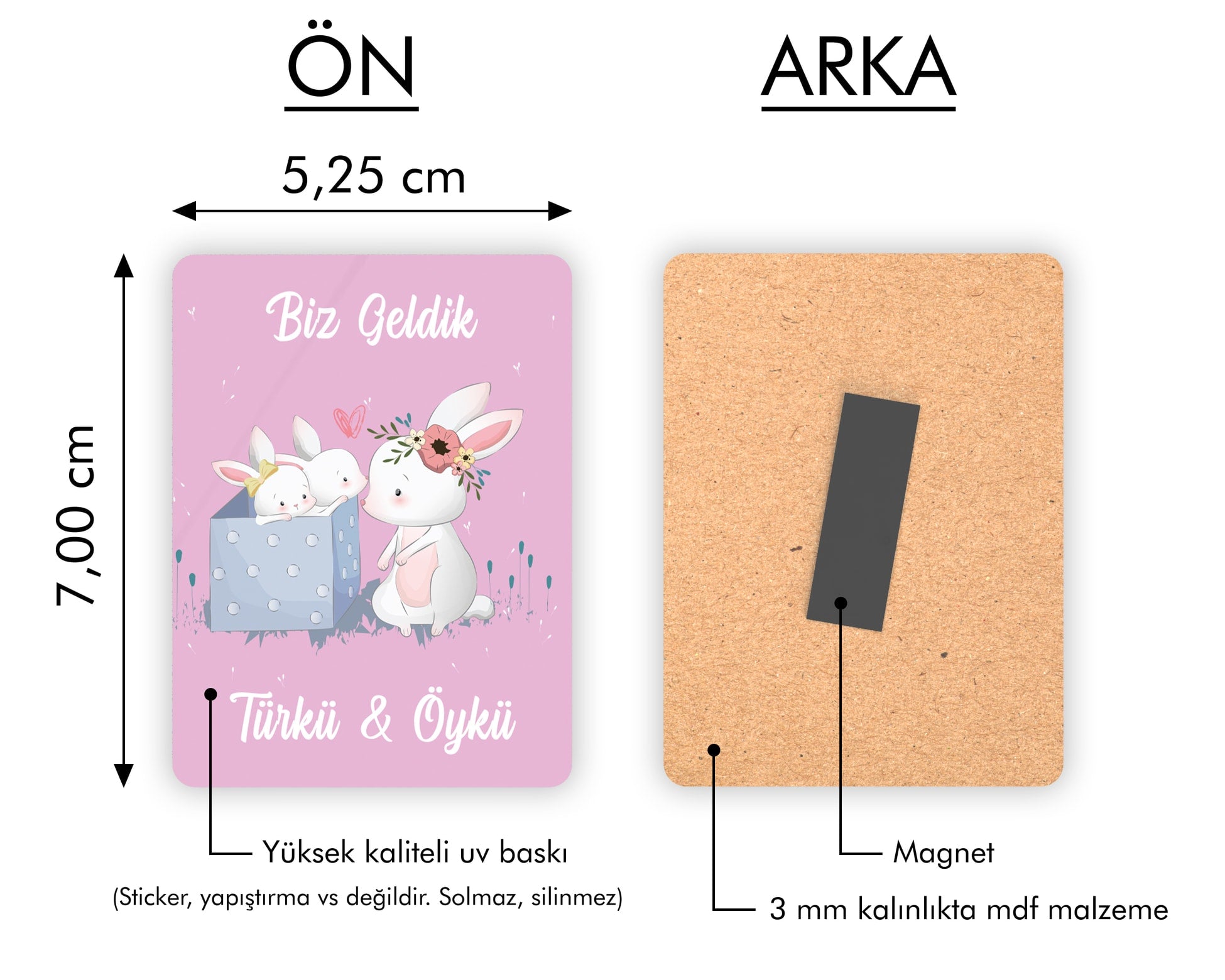 İkiz Tavşan Desenli Ahşap Magnet