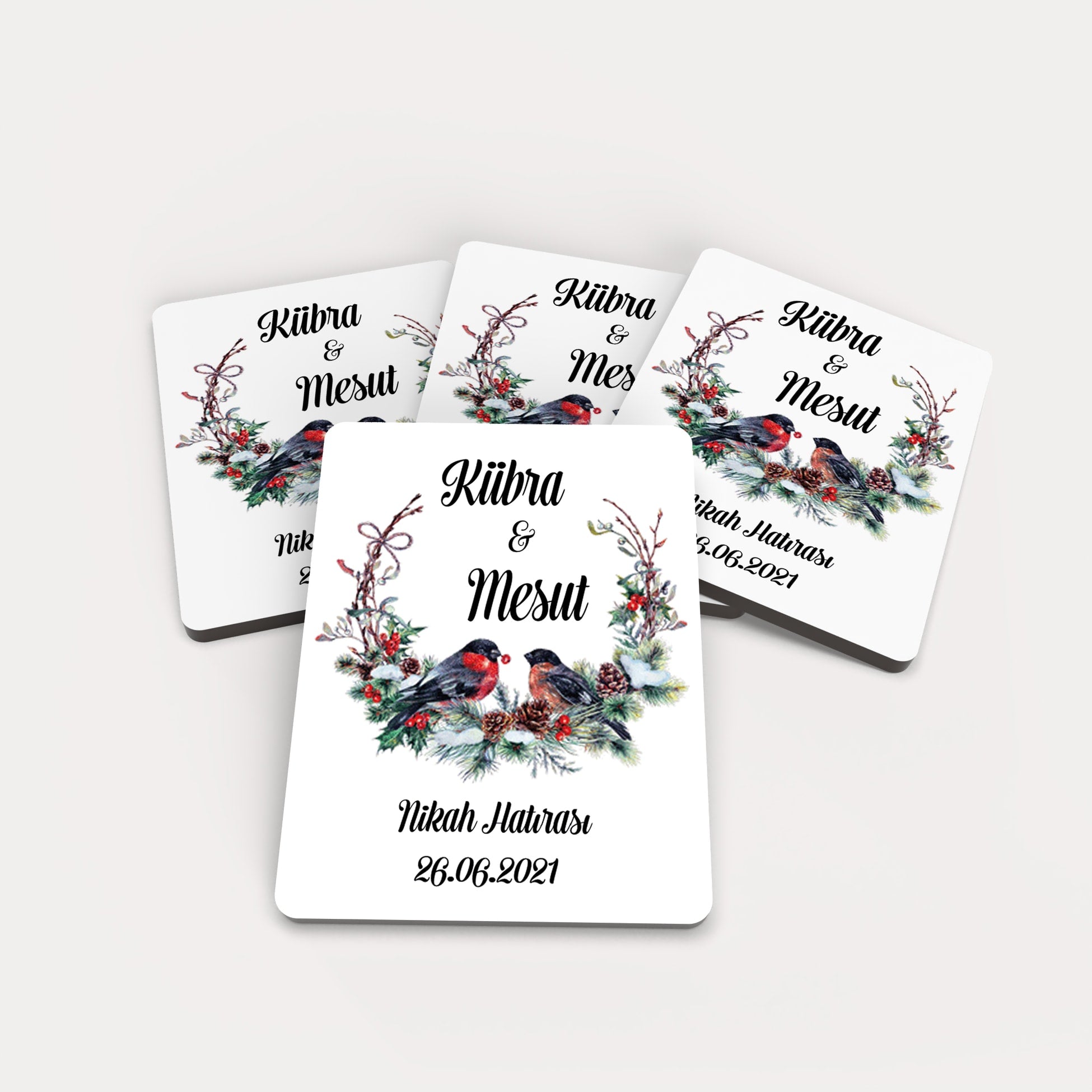 Çift Kuş Desenli Ahşap Magnet