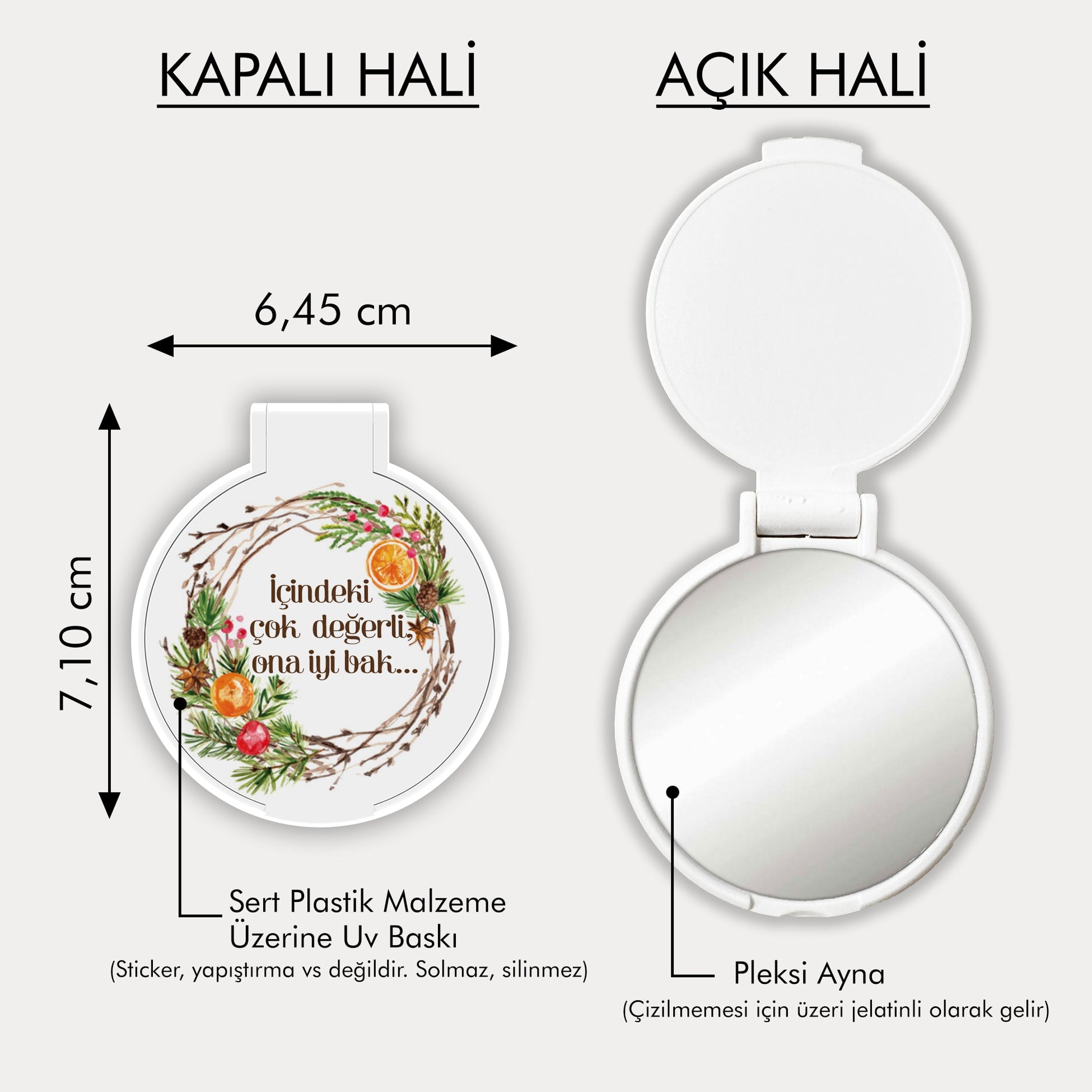 Portakallı Çelenkli Yuvarlak Ayna