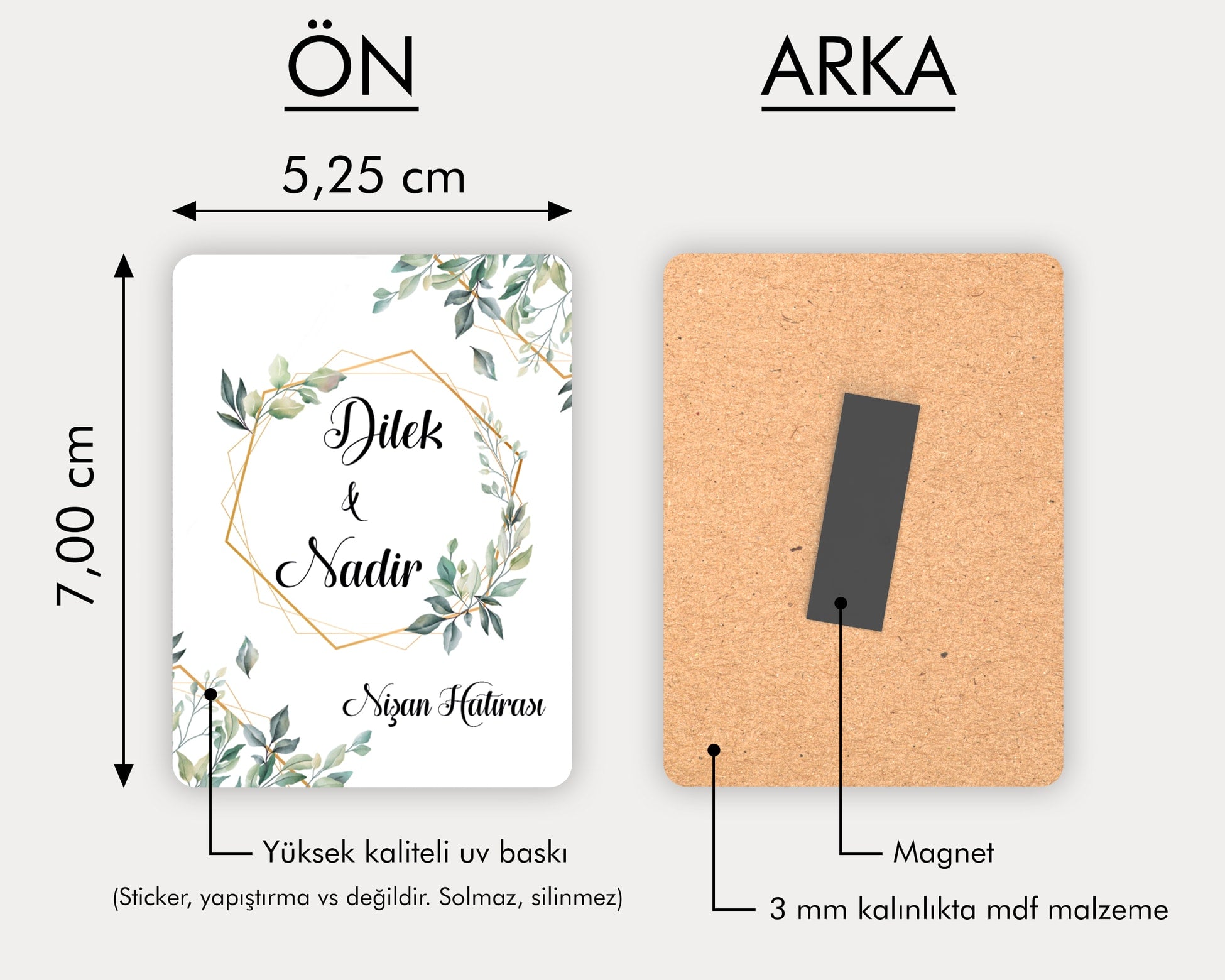 Yeşil Yaprak Desenli Ahşap Magnet