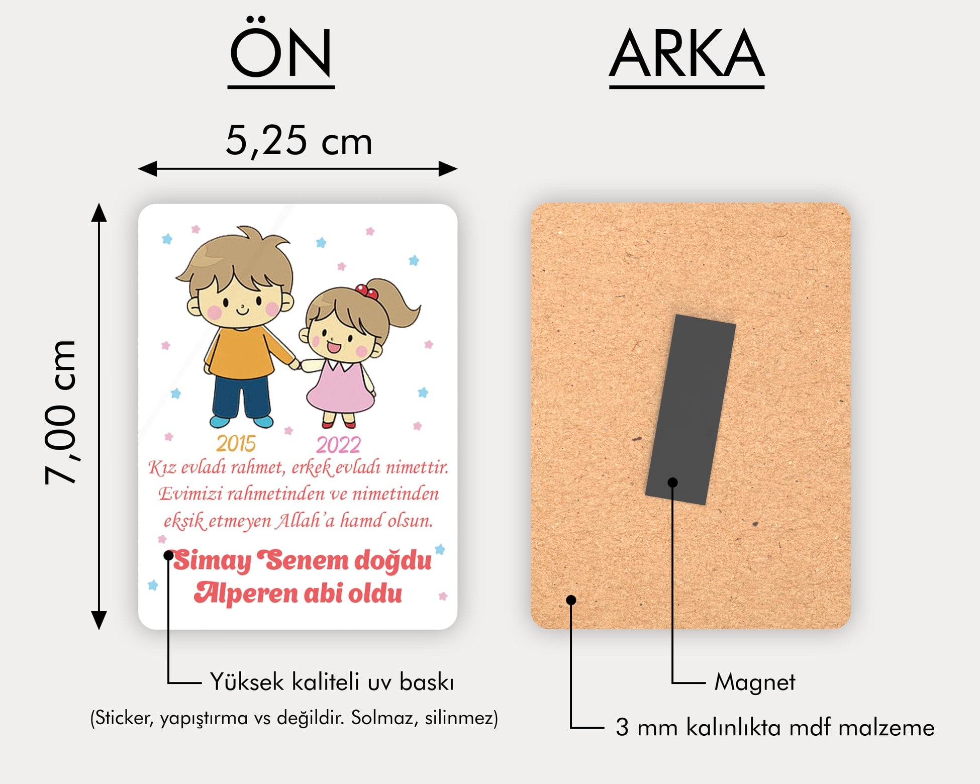 Abi Kardeş Desenli Ahşap Magnet