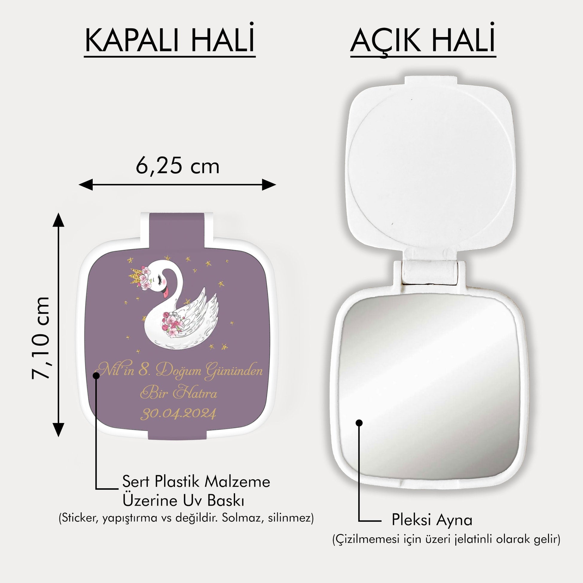 Kuğu Desenli Kare Ayna