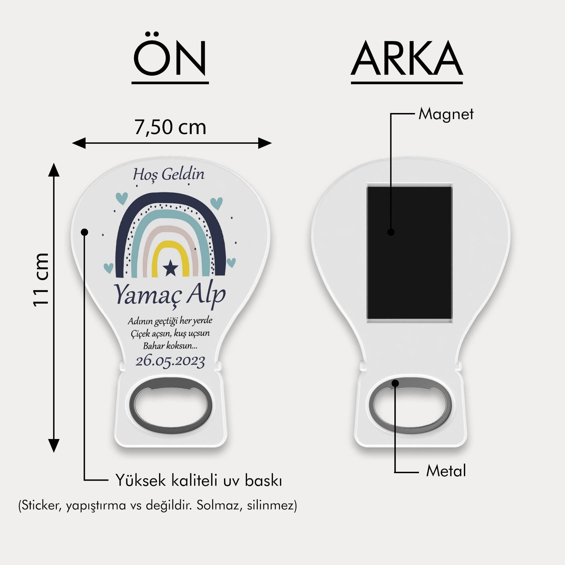 Mavi Gökkuşağı Desenli Balon Açacak Magnet