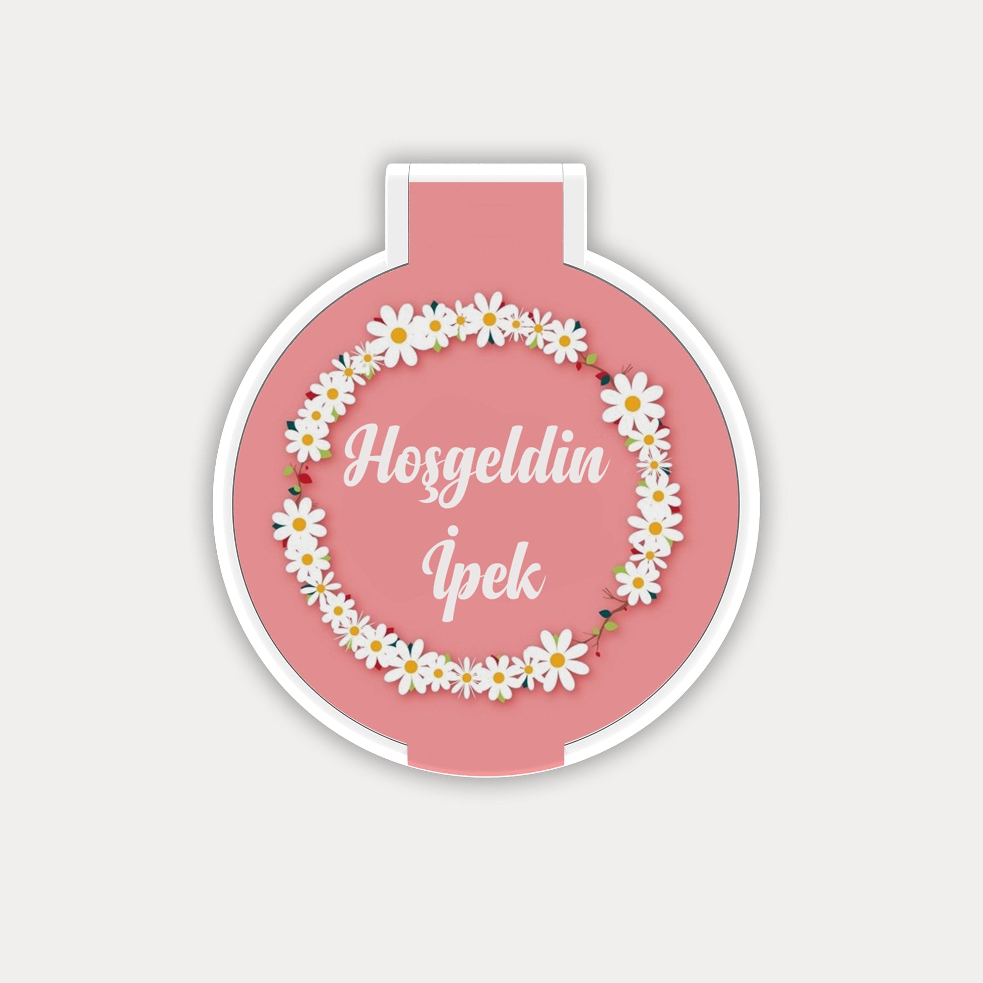 Papatya Çelenk Desenli Yuvarlak Ayna