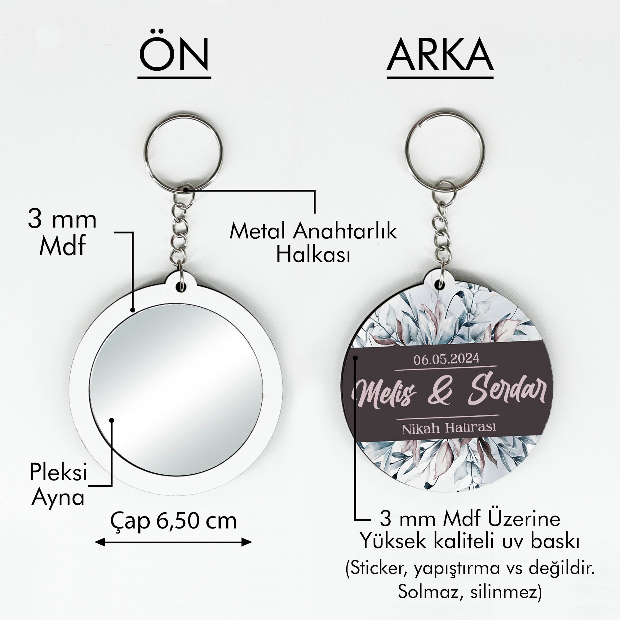 Çiçek Desenli Anahtarlıklı Ayna
