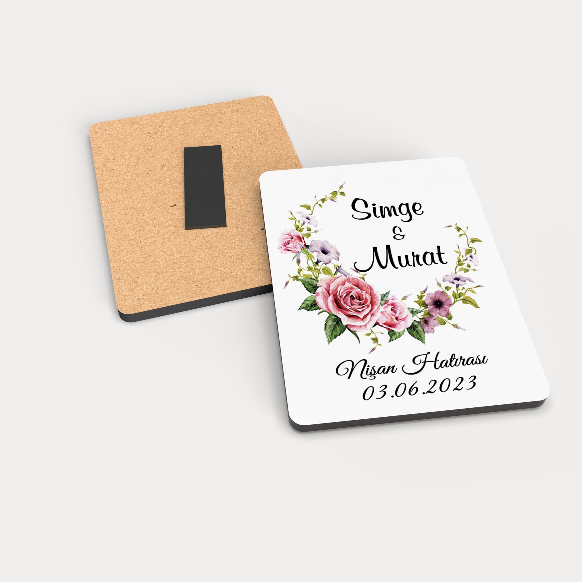 Gül Desenli Ahşap Magnet