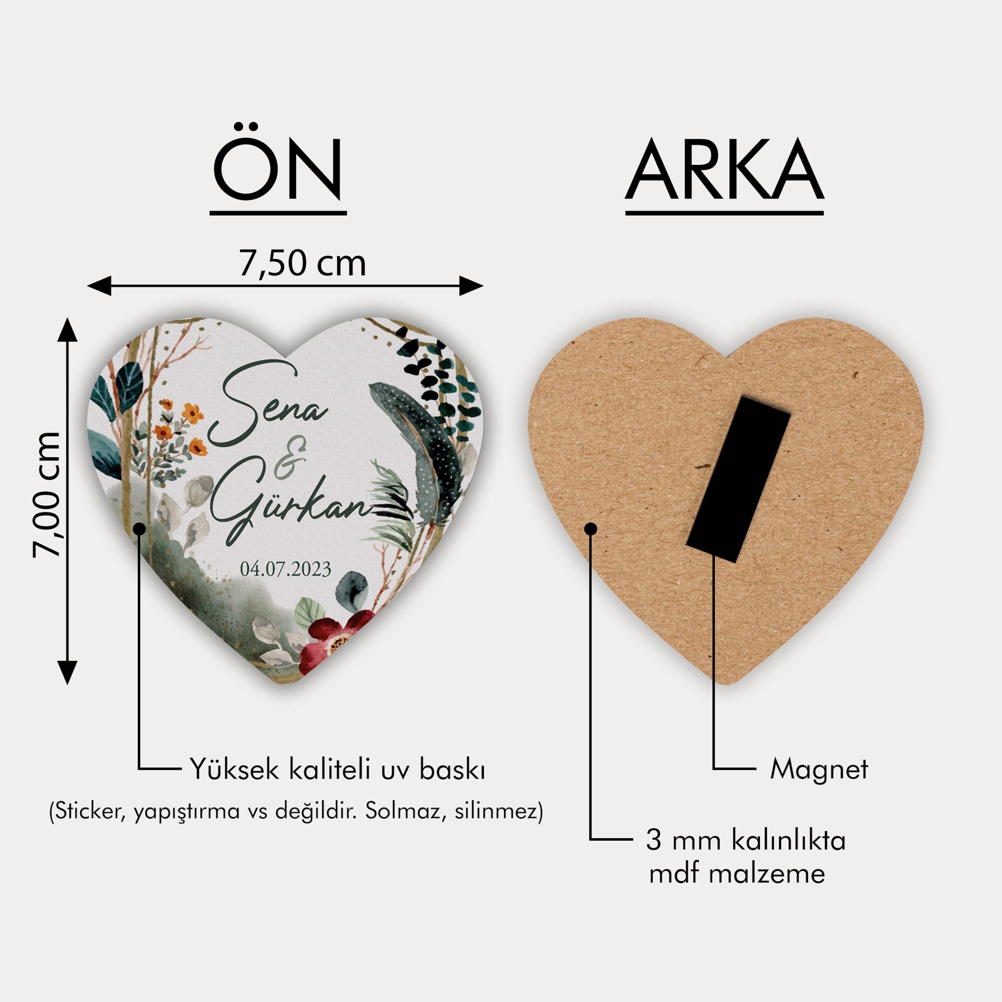 Çiçek Ve Yaprak Desenli Ahşap Magnet