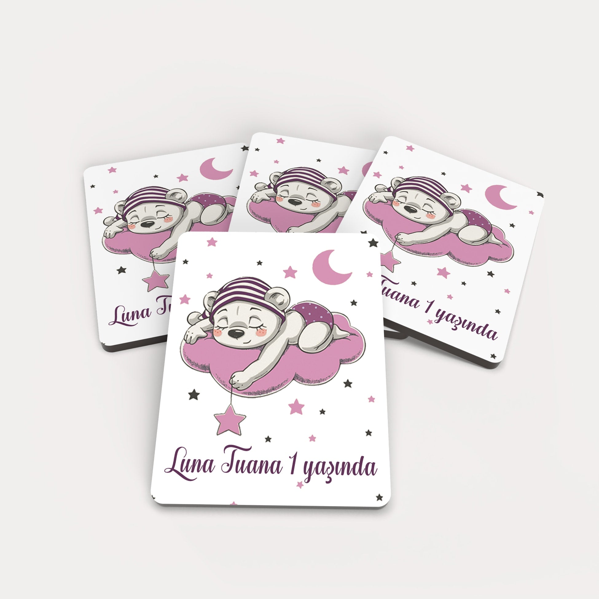 Pembe Ayıcık Desenli Ahşap Magnet