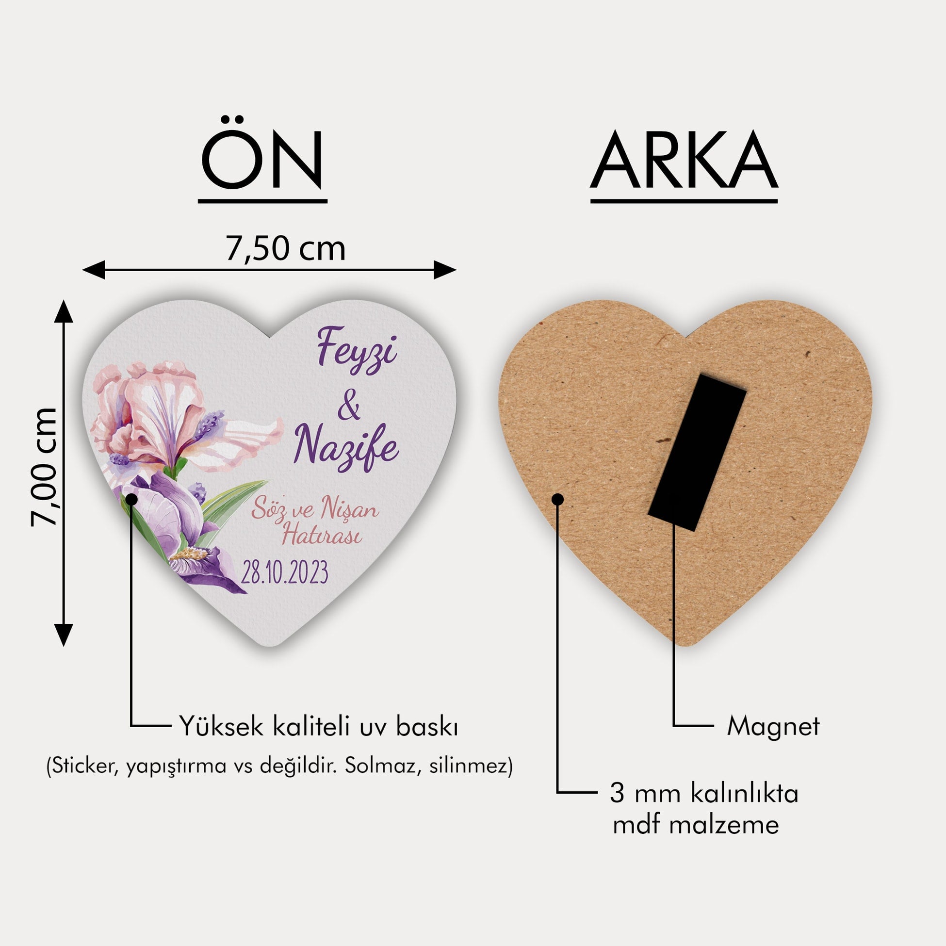 Mor Pembe Çiçek Desenli Ahşap Magnet