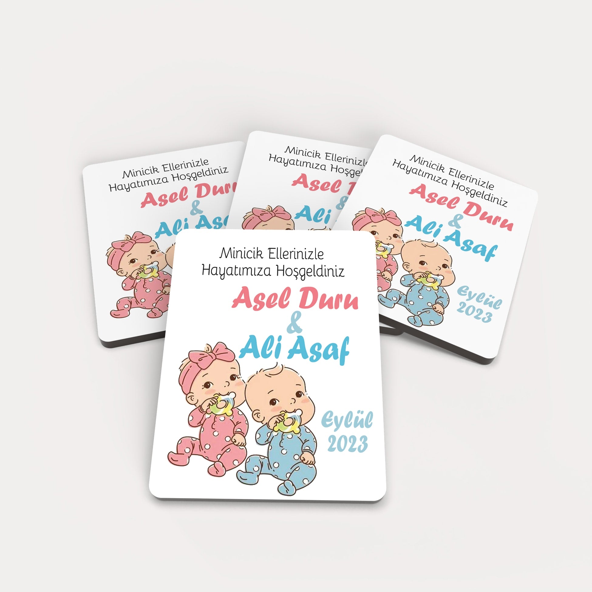 İkiz Bebek Temalı Ahşap Magnet