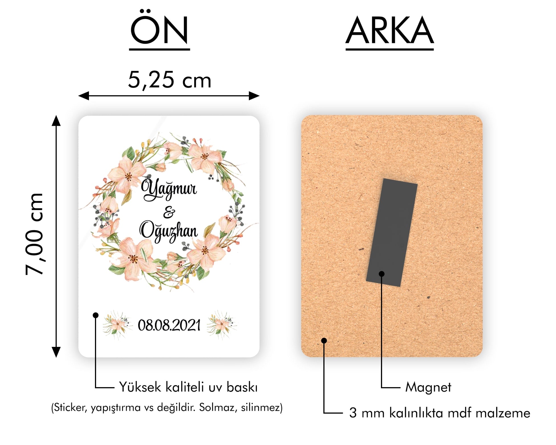 Pembe Çelenk Desenli Ahşap Magnet