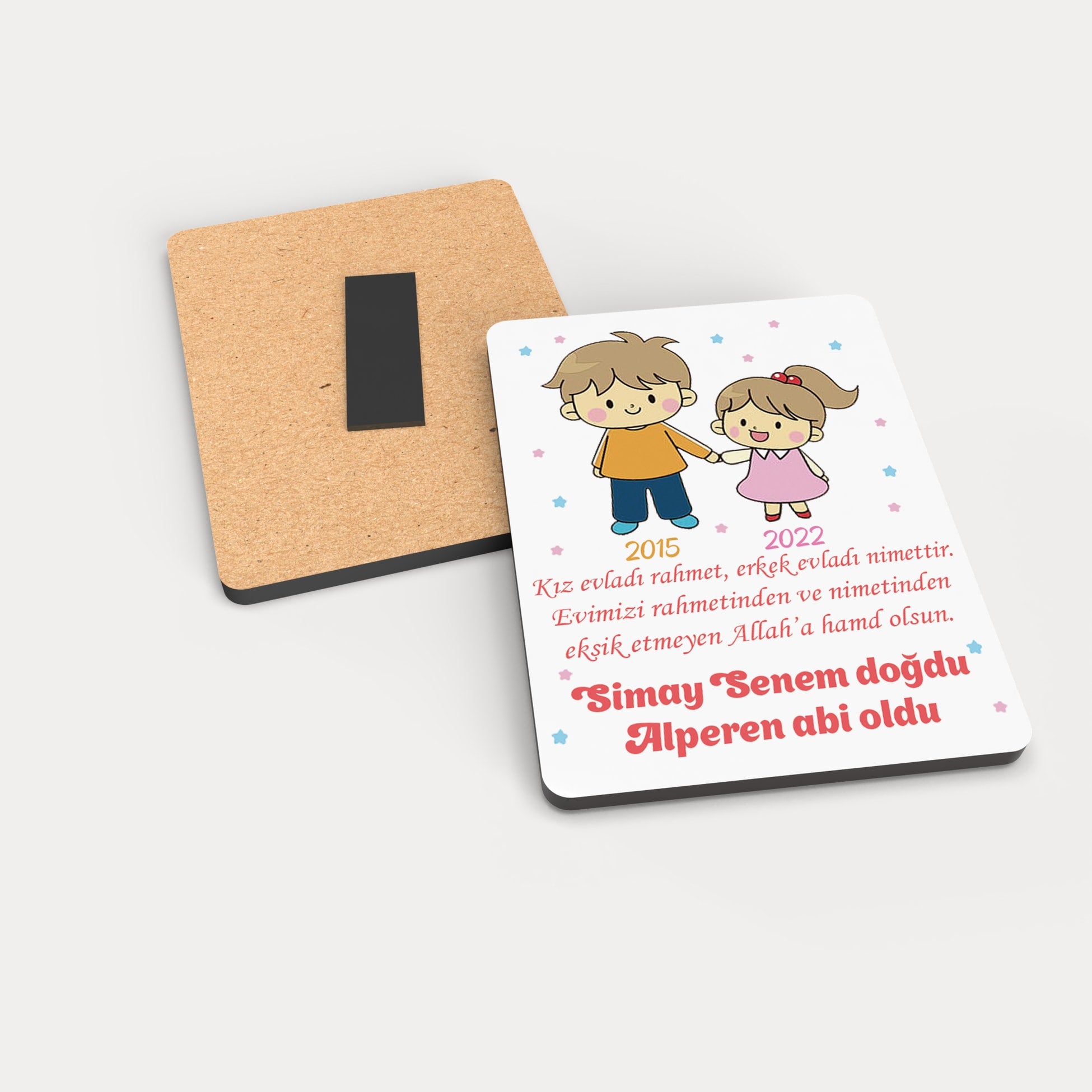 Abi Kardeş Desenli Ahşap Magnet