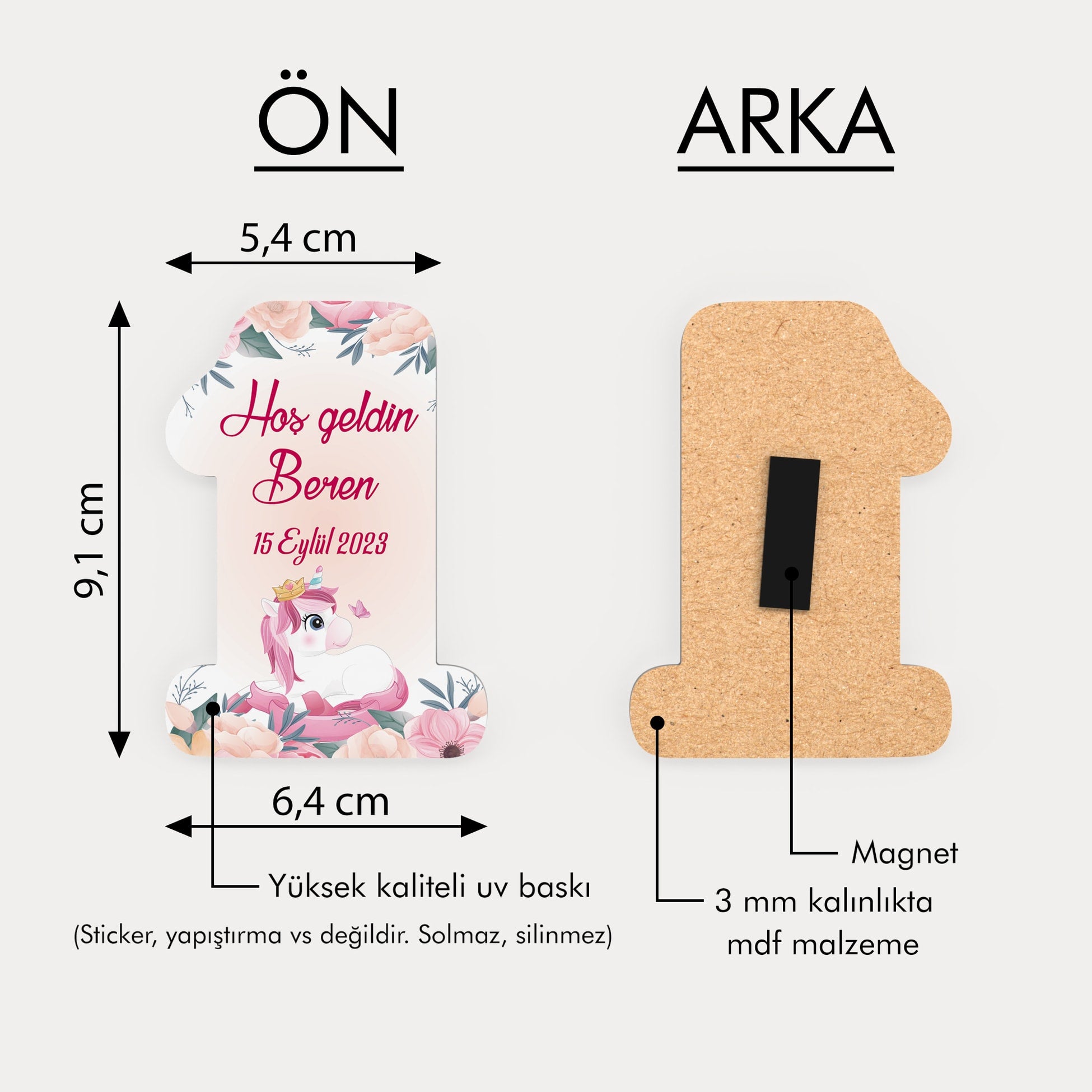 Unicorn Temalı Ahşap Magnet