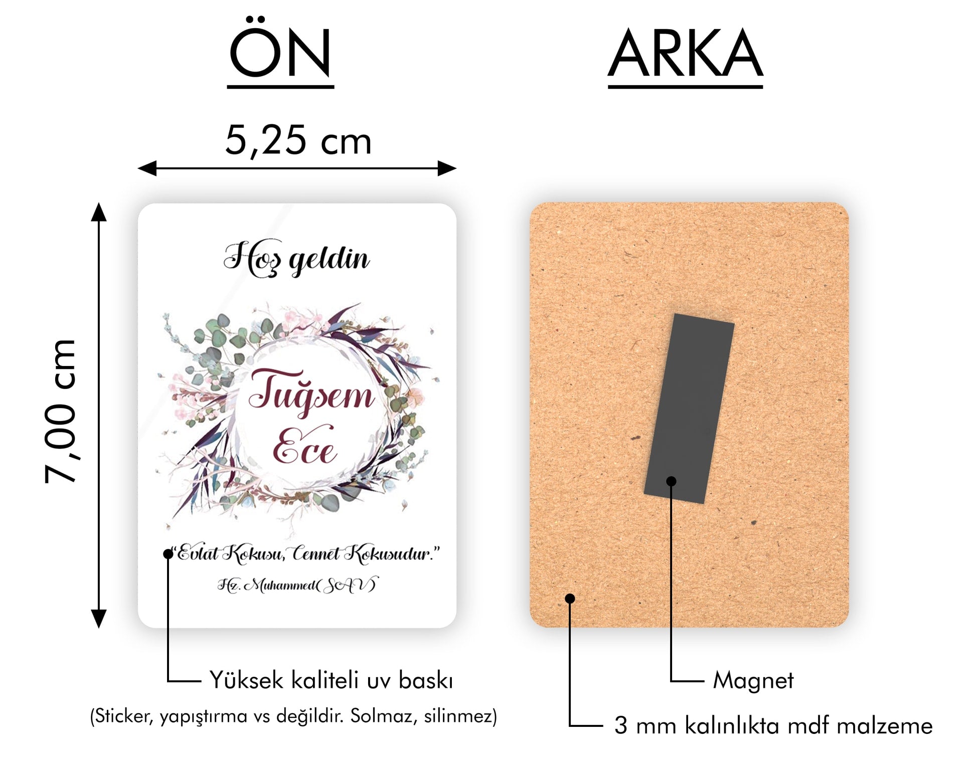 Çiçek Çelenk Desenli Ahşap Magnet