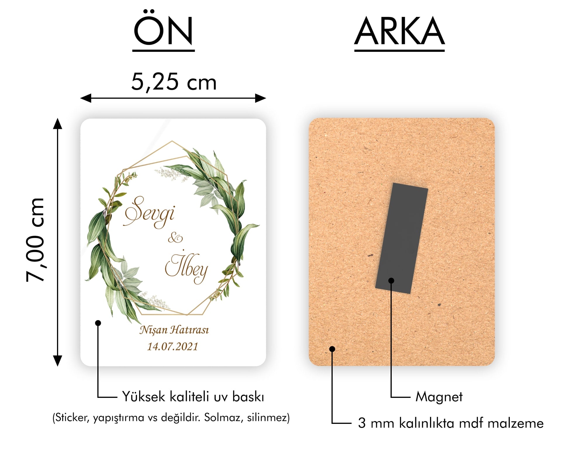 Yapraklı Çelenk Desenli Ahşap Magnet