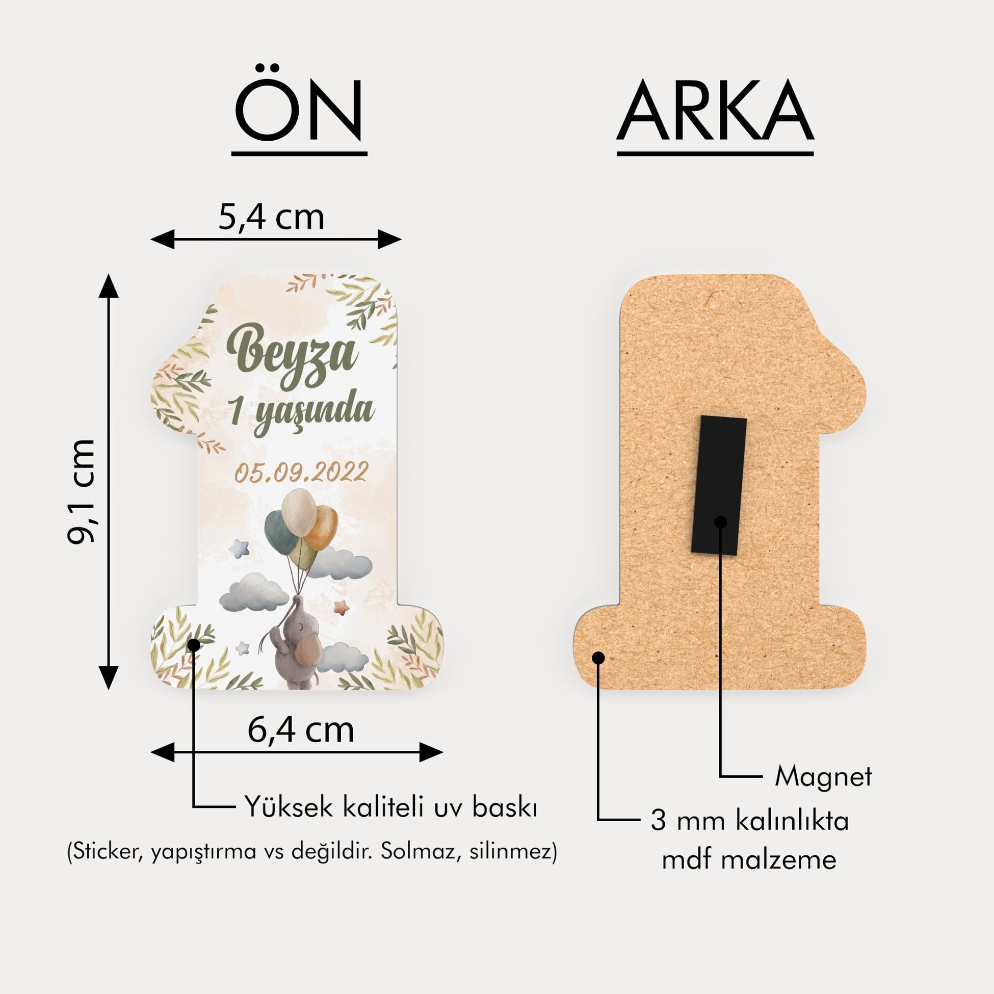 Fil Ve Balon Temalı Ahşap Magnet