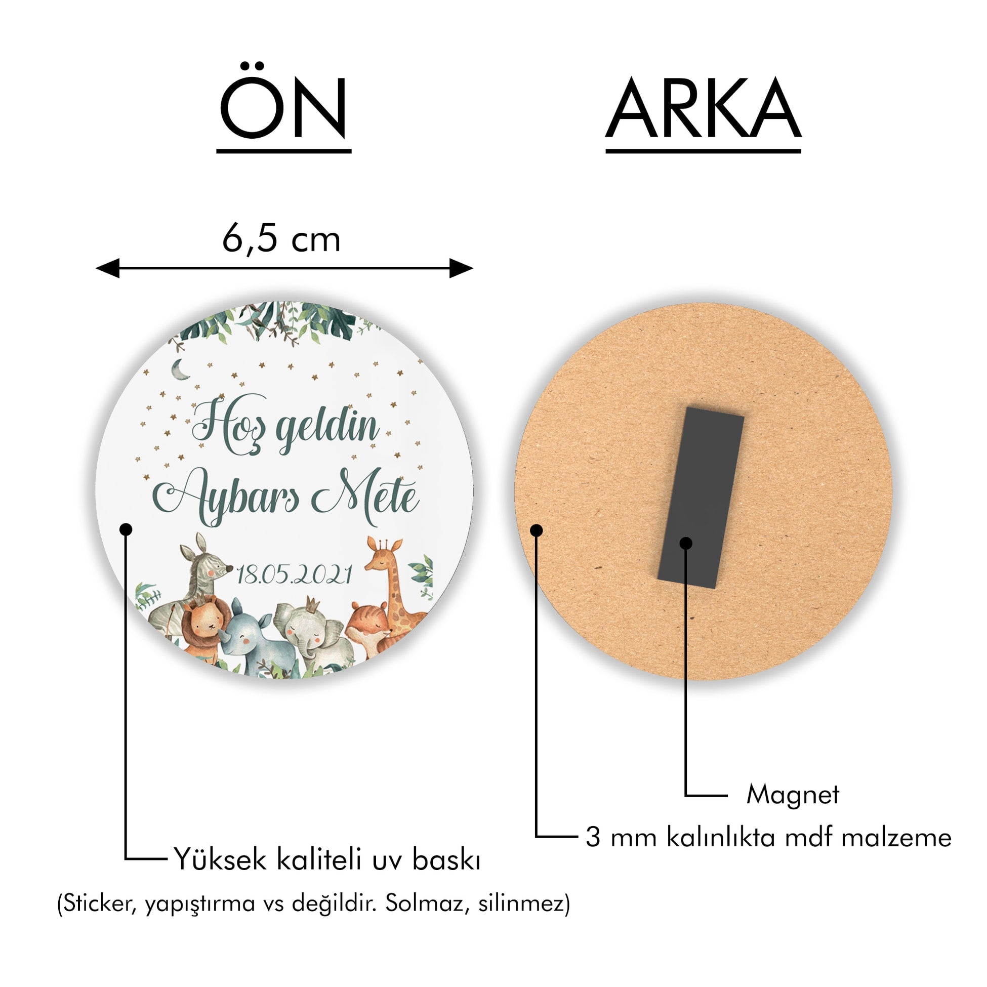 Safari Temalı Yuvarlak Ahşap Magnet