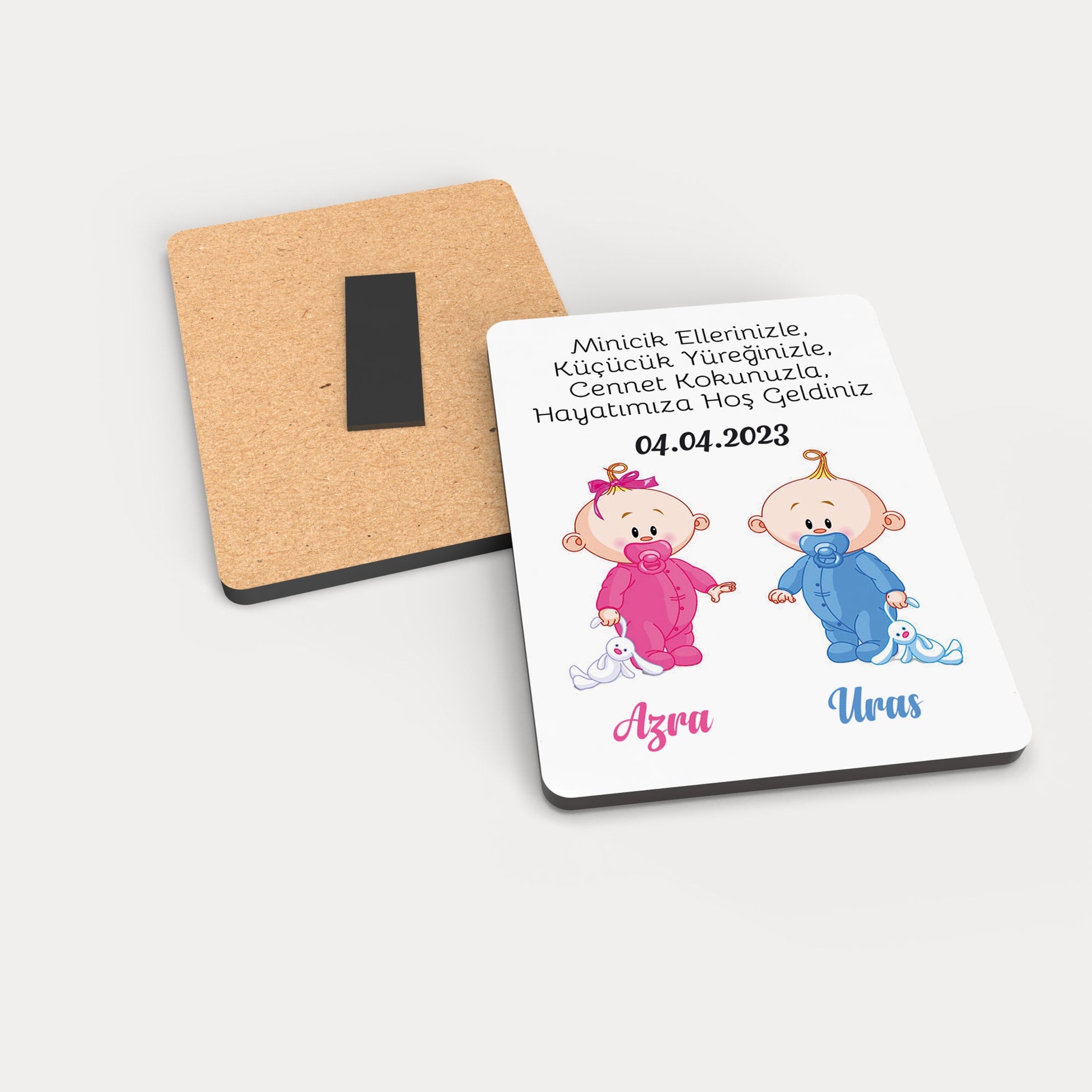 İkiz Bebekler Temalı Ahşap Magnet