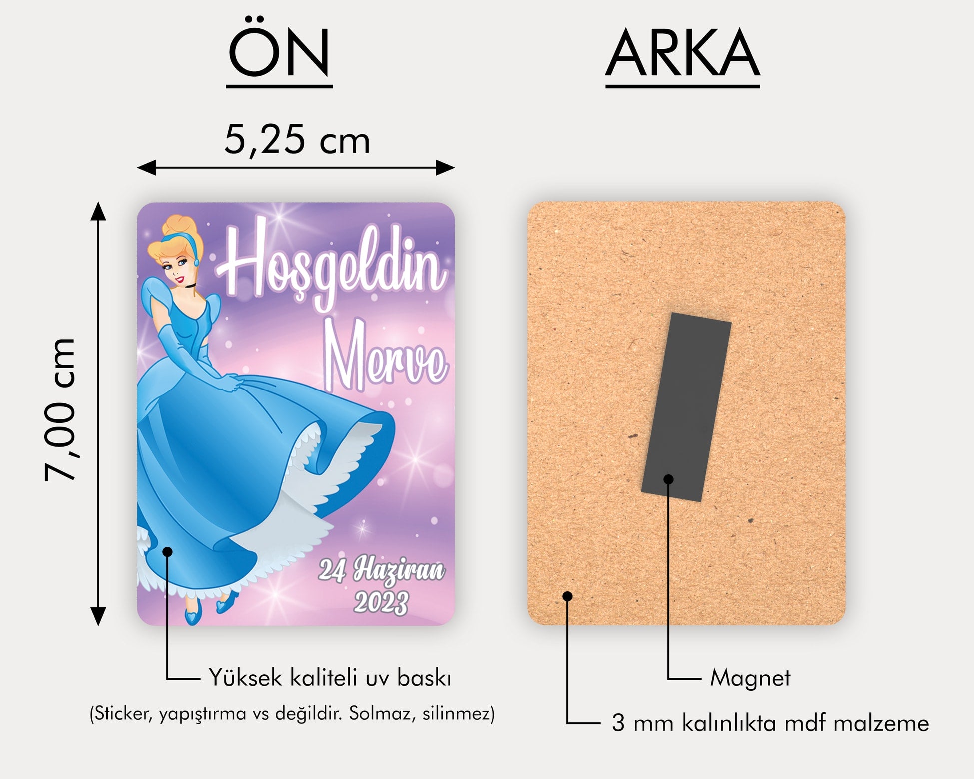Prenses Temalı Ahşap Magnet