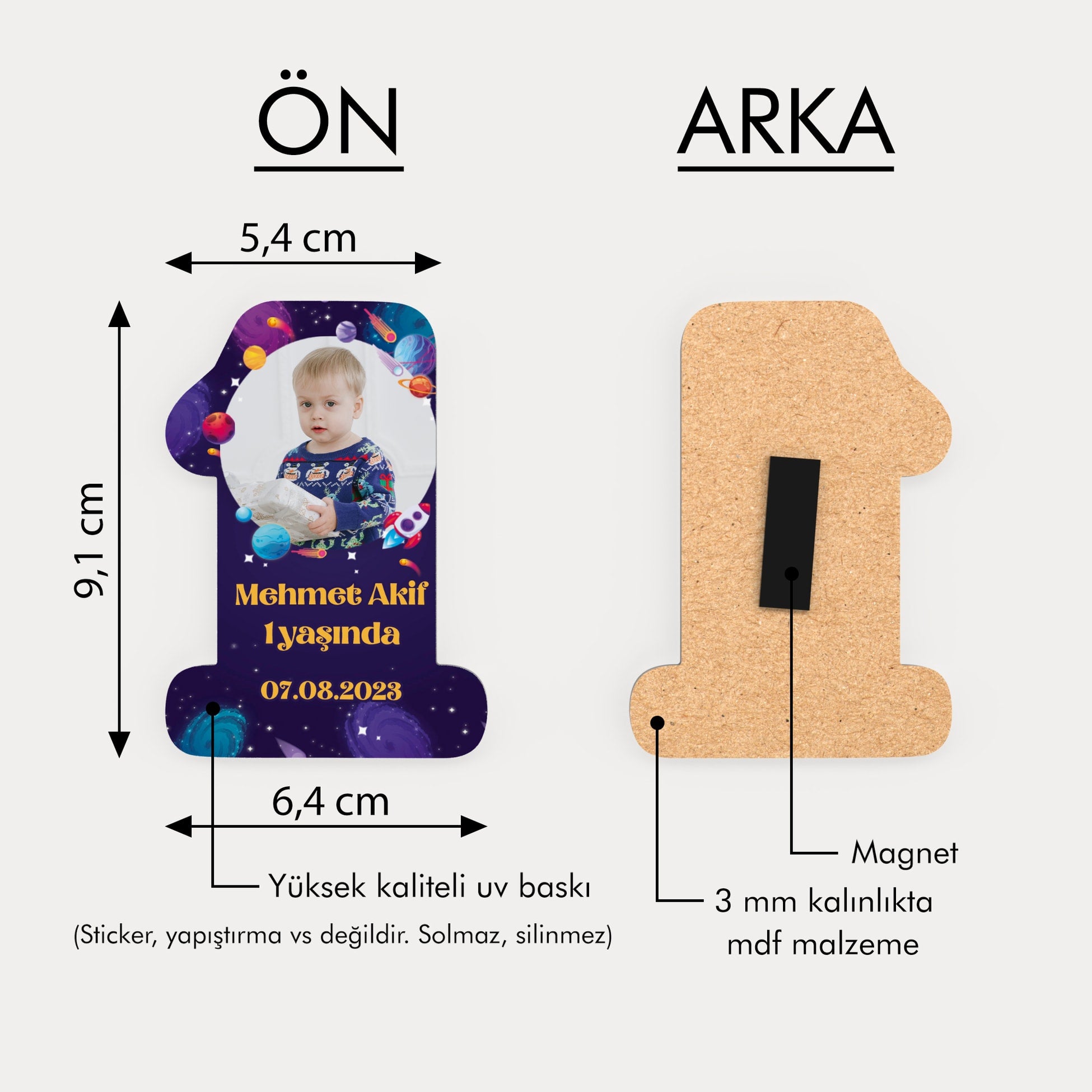 Uzay Temalı Ahşap Magnet