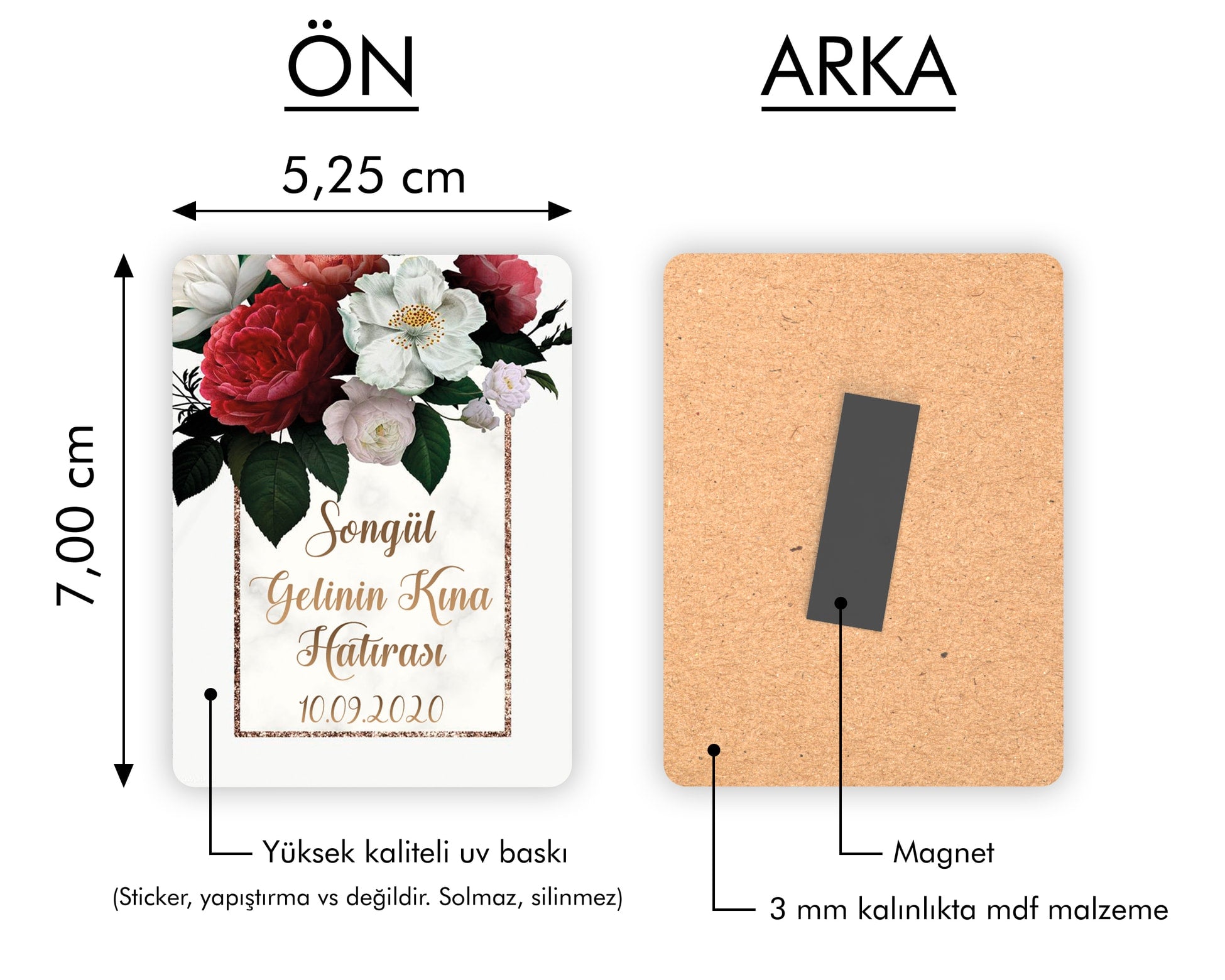 Gül Desenli Ahşap Magnet