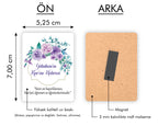 Mor Çiçek Çelenk Desenli Ahşap Magnet