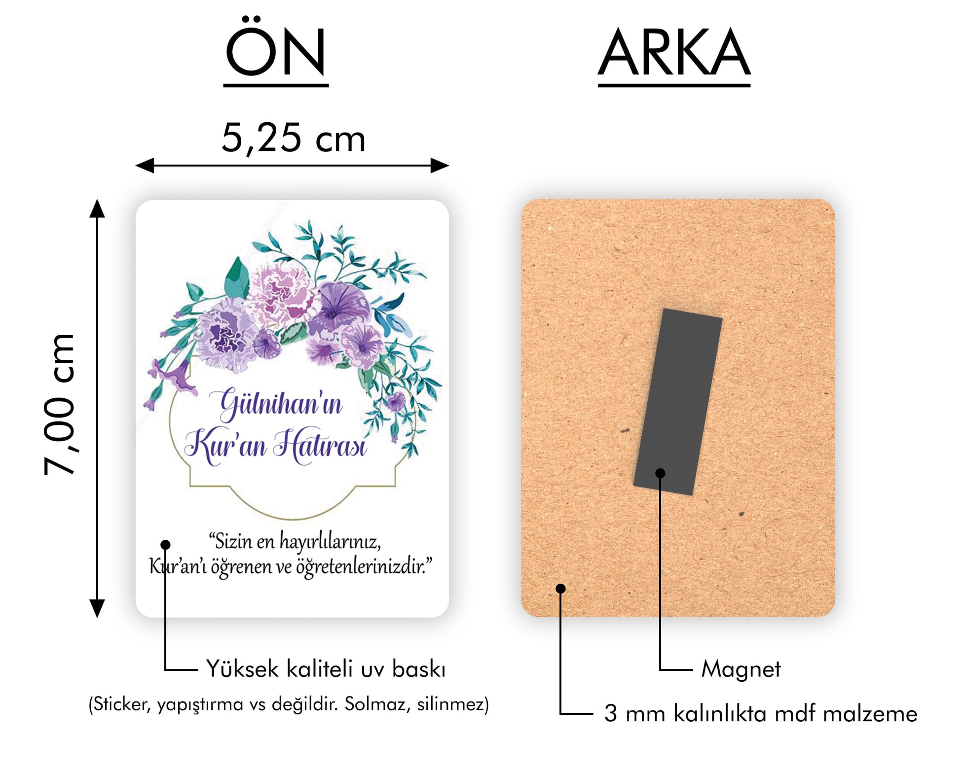 Mor Çiçek Çelenk Desenli Ahşap Magnet