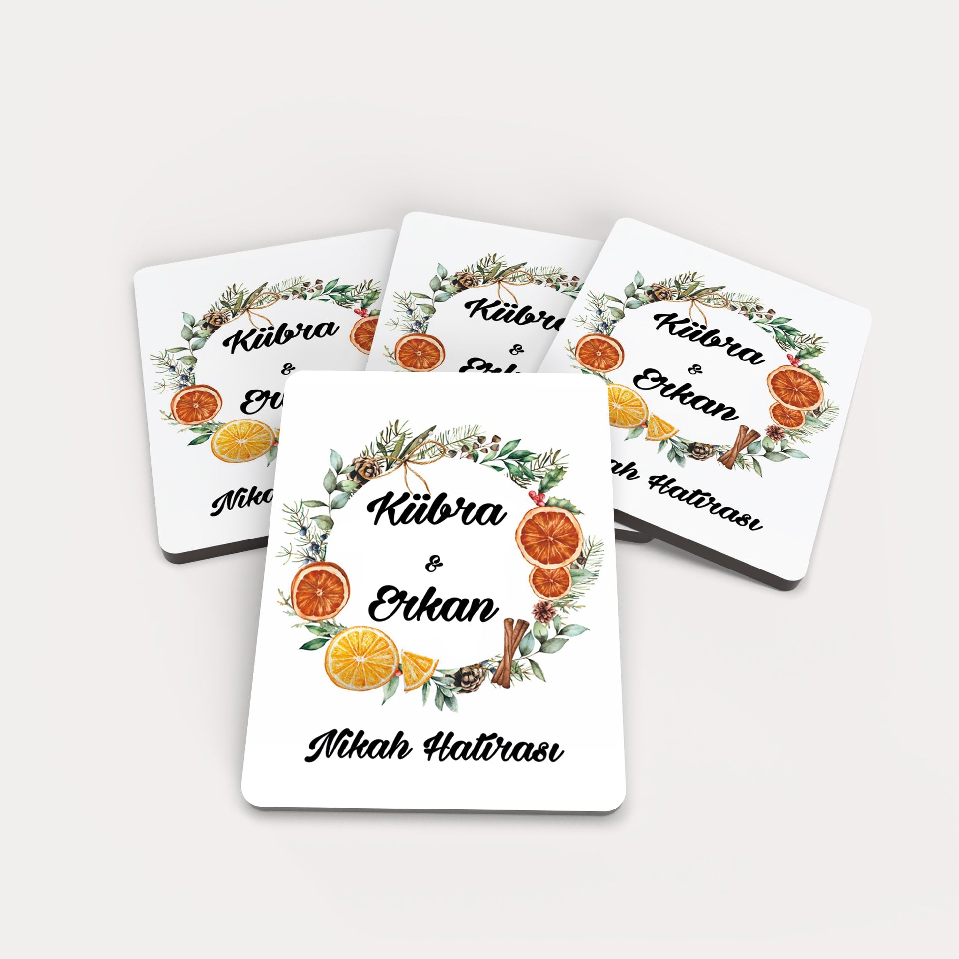 Portakal Ve Tarçın Desenli Ahşap Magnet