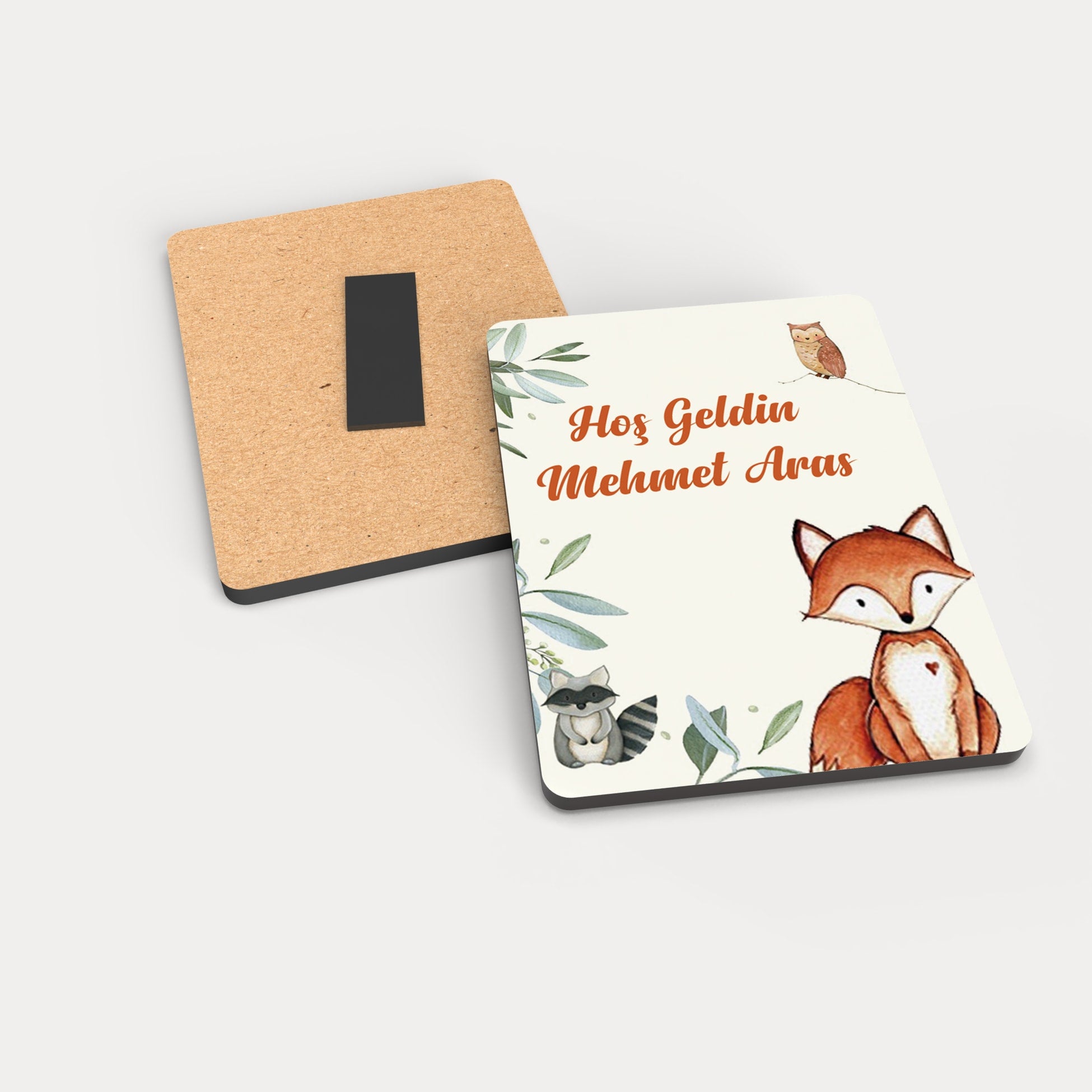 Tilki Ve Baykuş Temalı Ahşap Magnet