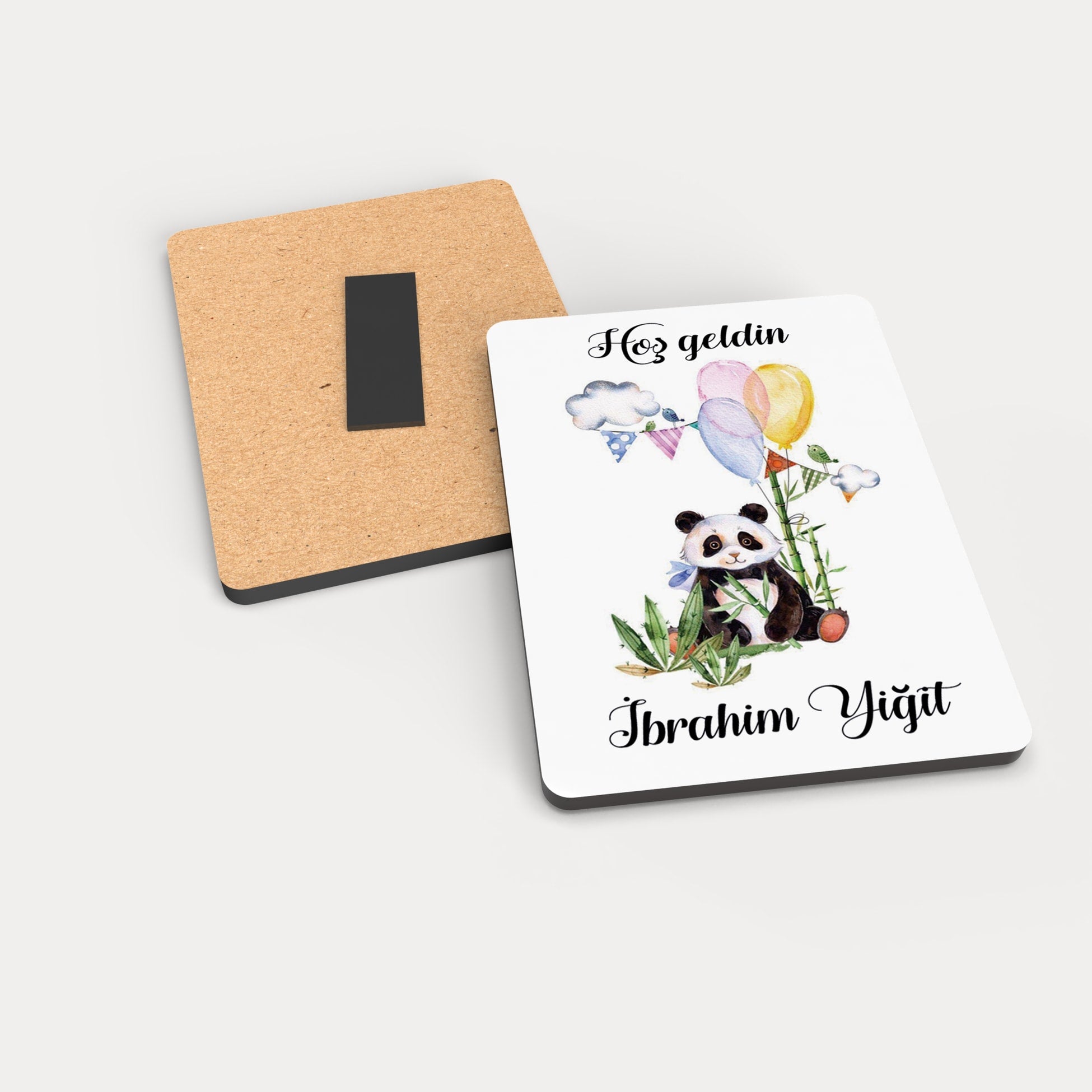 Balon Tutan Panda Desenli Ahşap Magnet