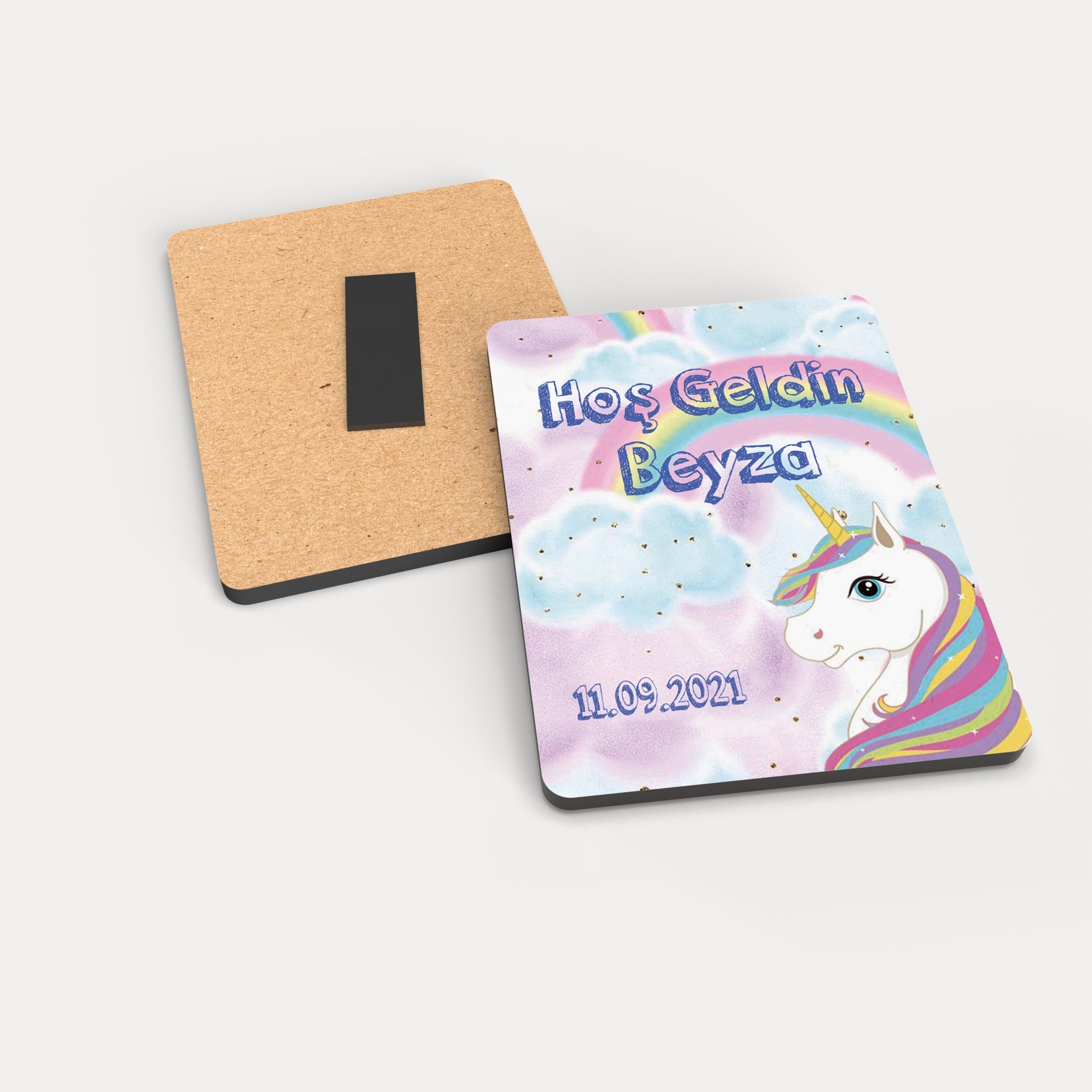 Unicorn Temalı Ahşap Magnet