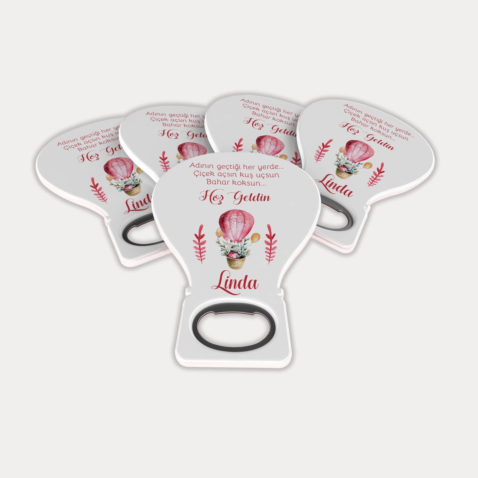 Pembe Uçan Balonda Tavşan Desenli Balon Açacak Magnet