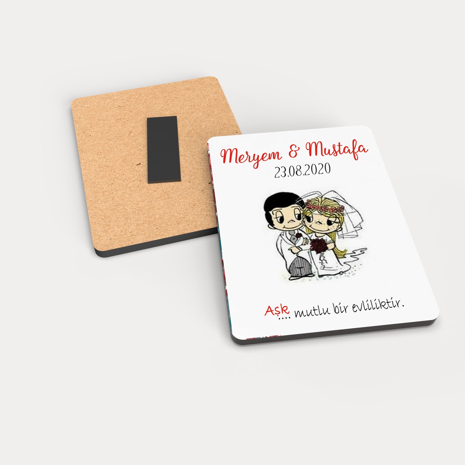 Şıpsevdi Gelin Damat Desenli Ahşap Magnet