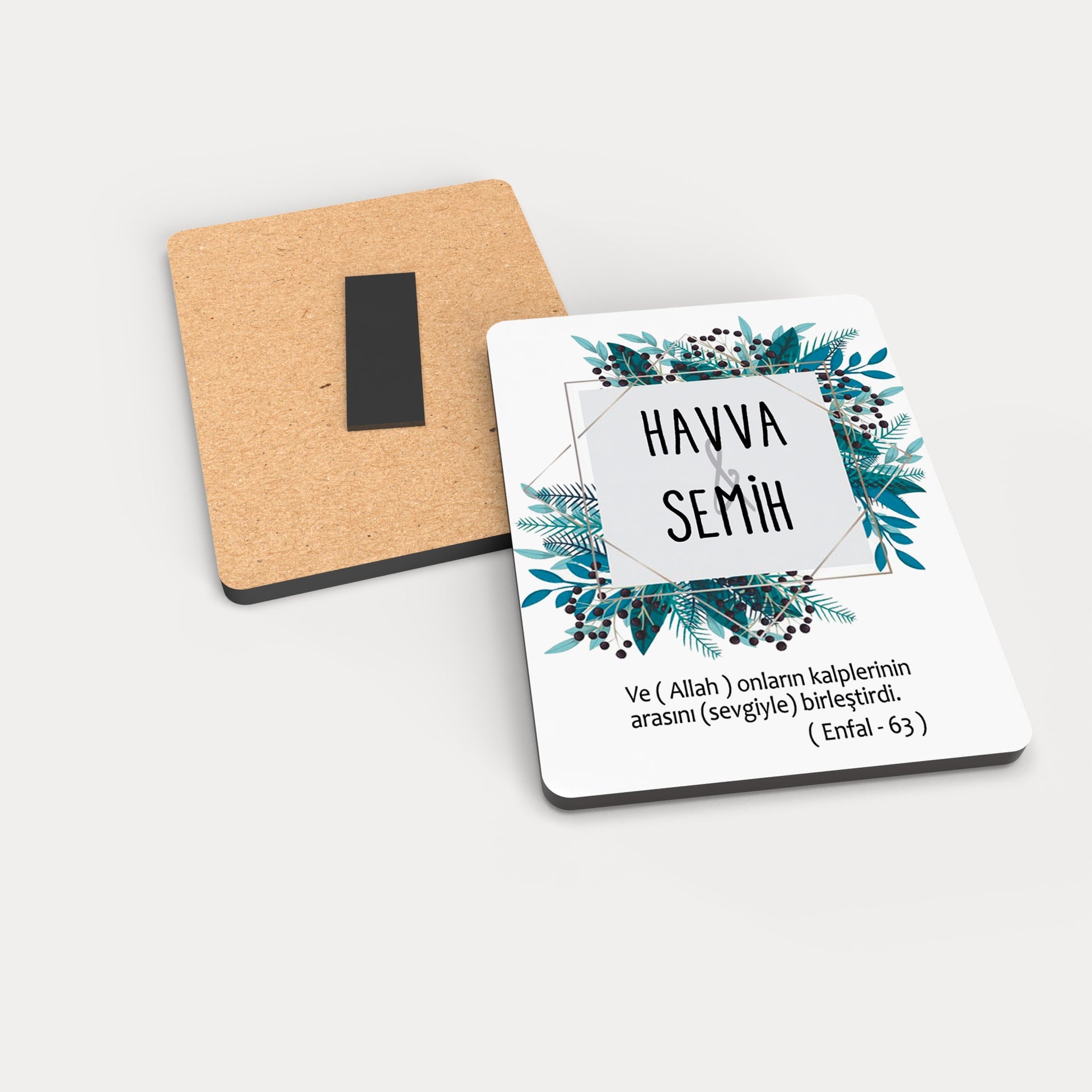 Mavi Çiçek Desenli Ahşap Magnet