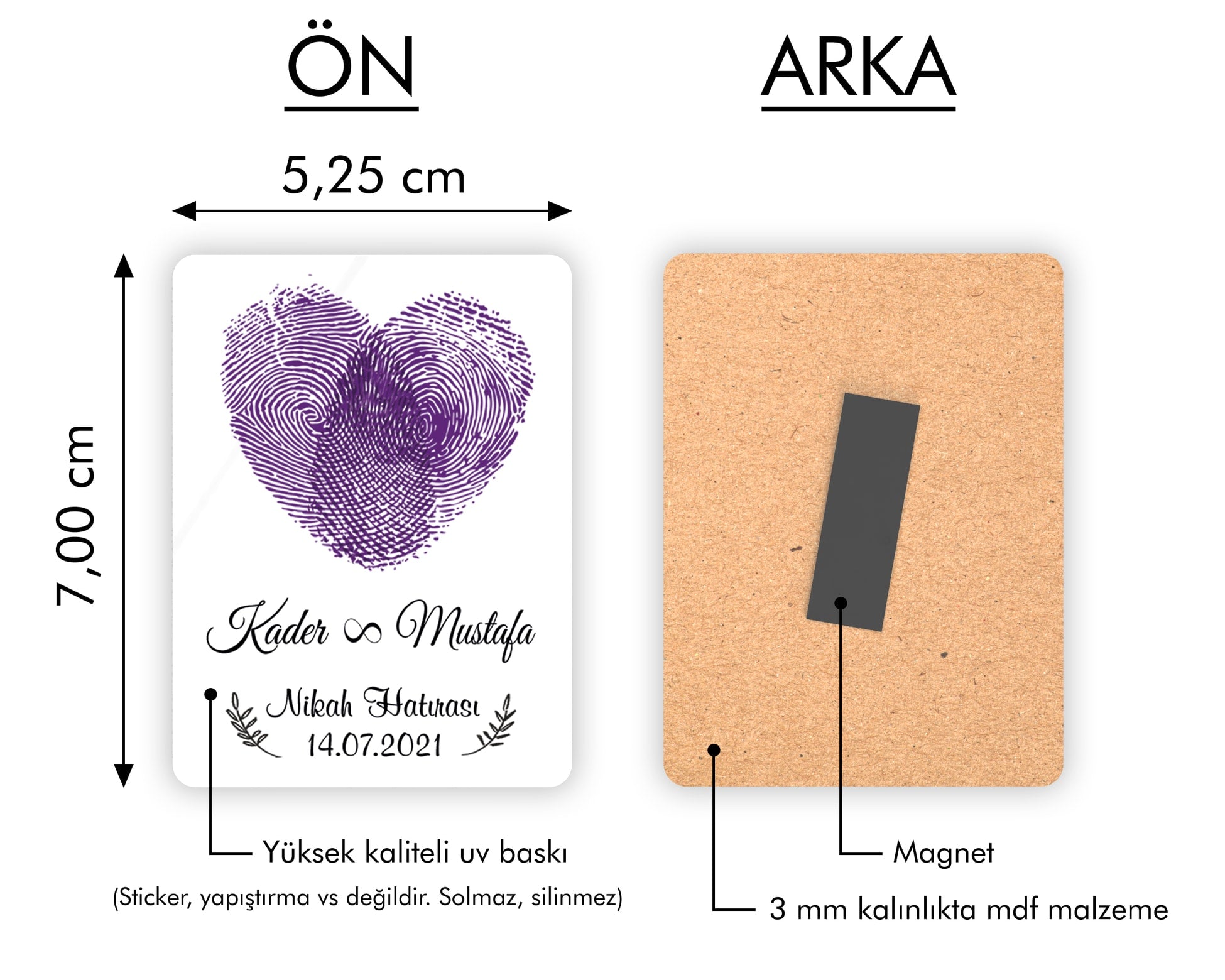 Mor Parmak İzli Ahşap Magnet