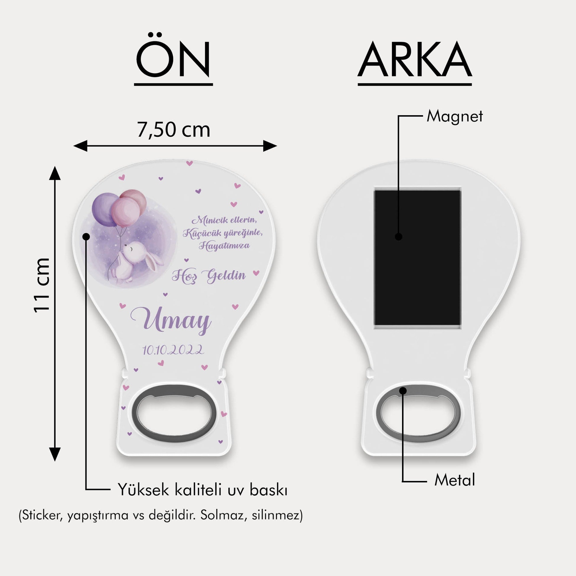 Mor Ve Pembe Balonlu Tavşan Desenli Balon Açacak Magnet