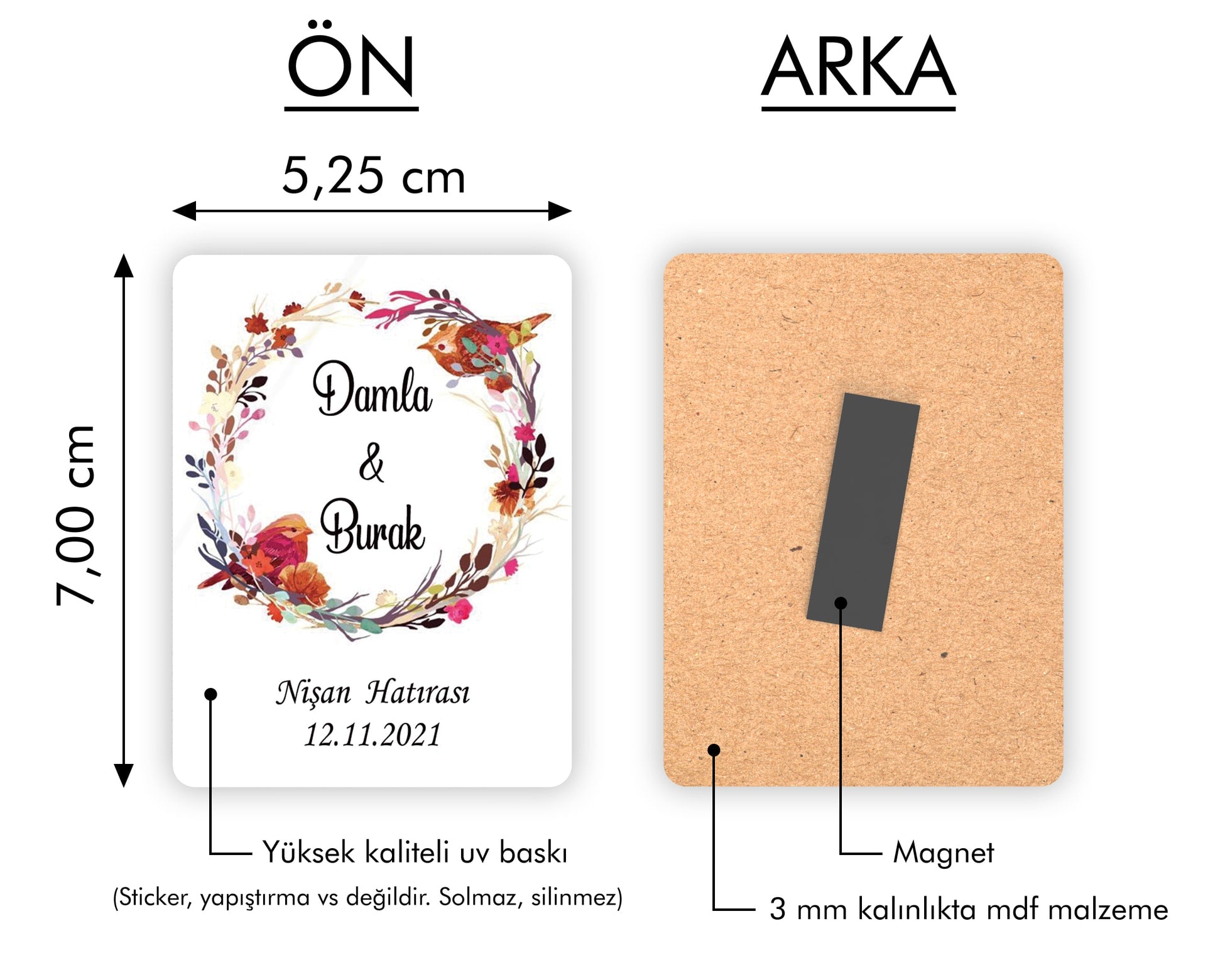 Çiçek Ve Kuş Çember Desenli Ahşap Magnet