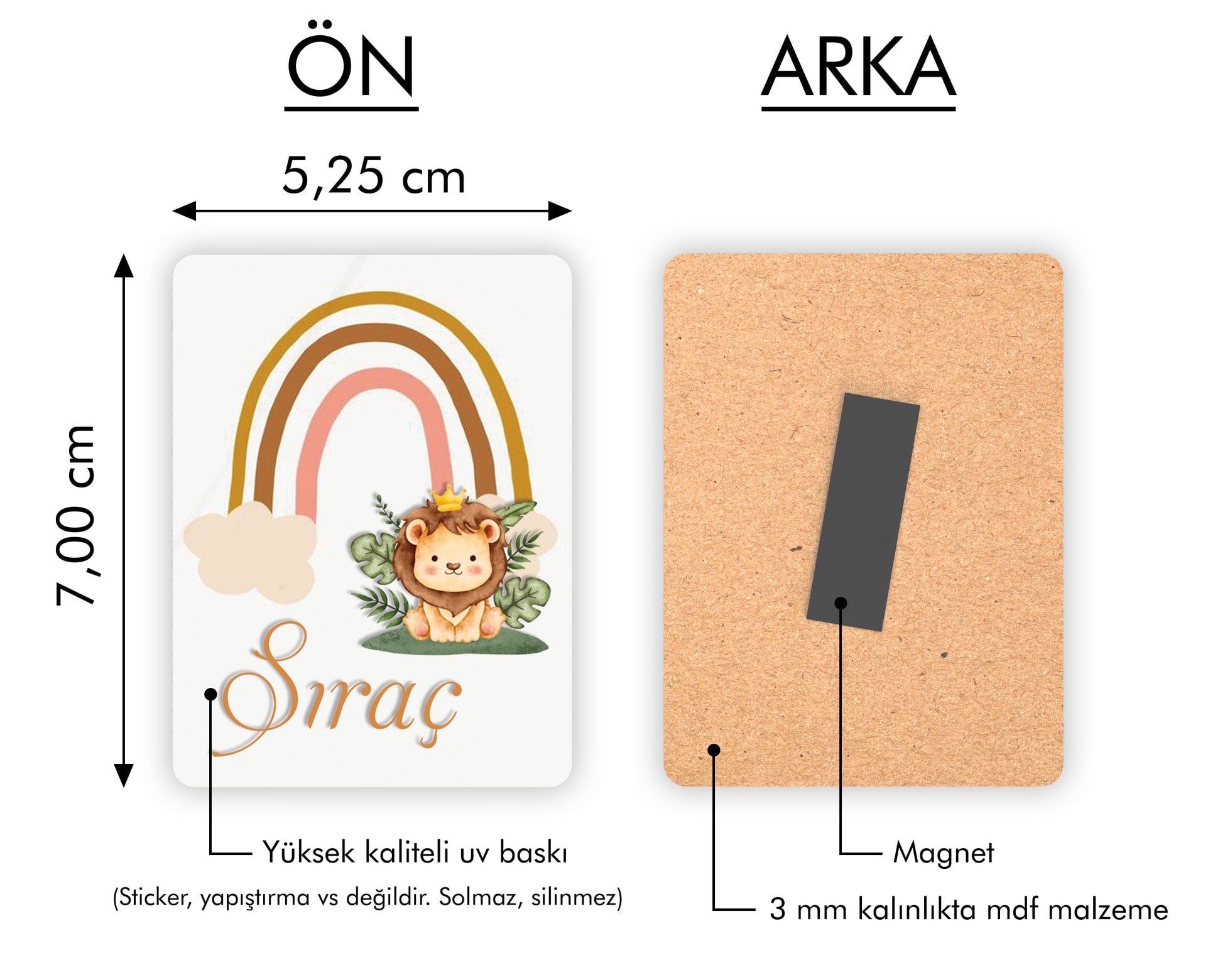 Aslan Gökkuşağı Desenli Ahşap Magnet