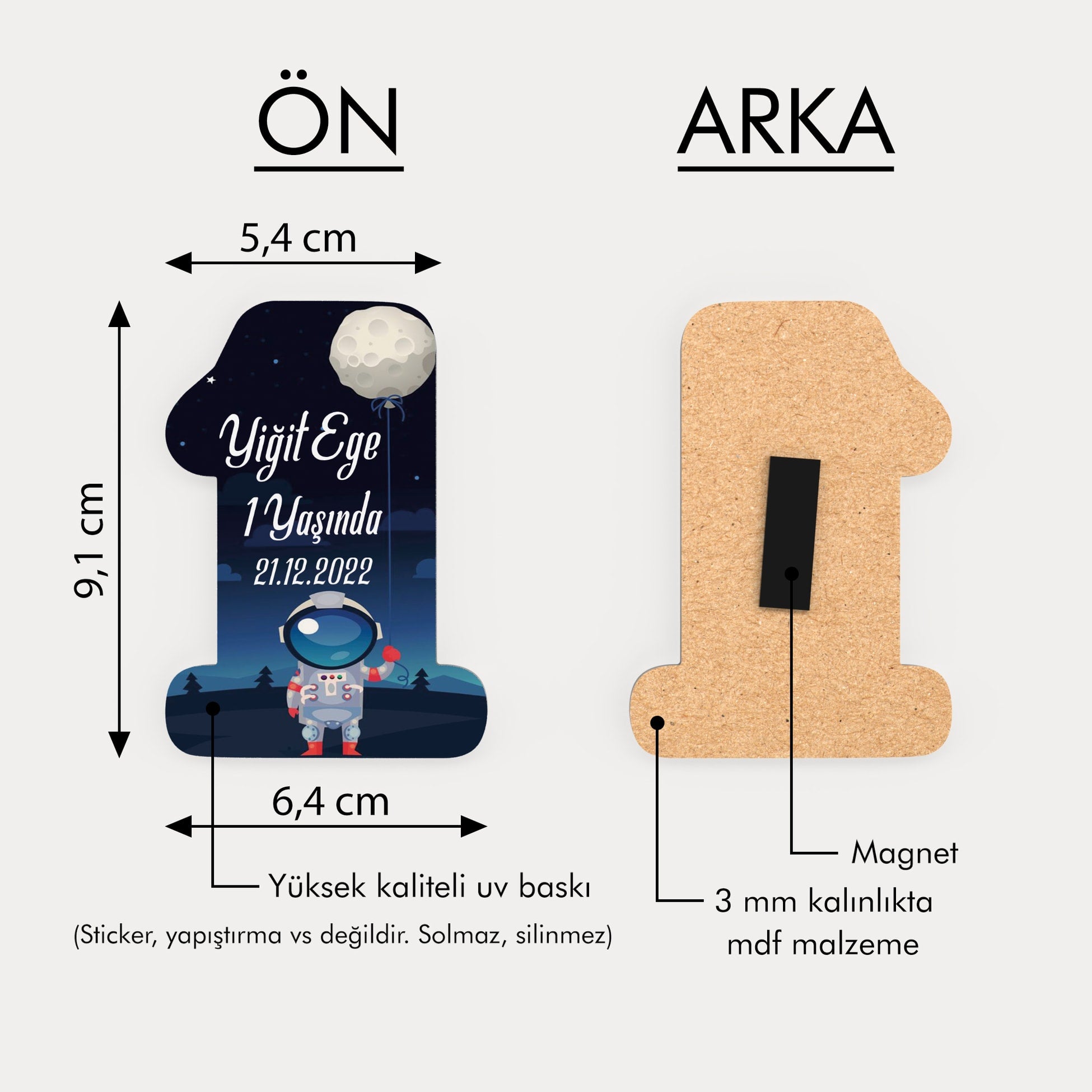 Astronot Temalı Ahşap Magnet