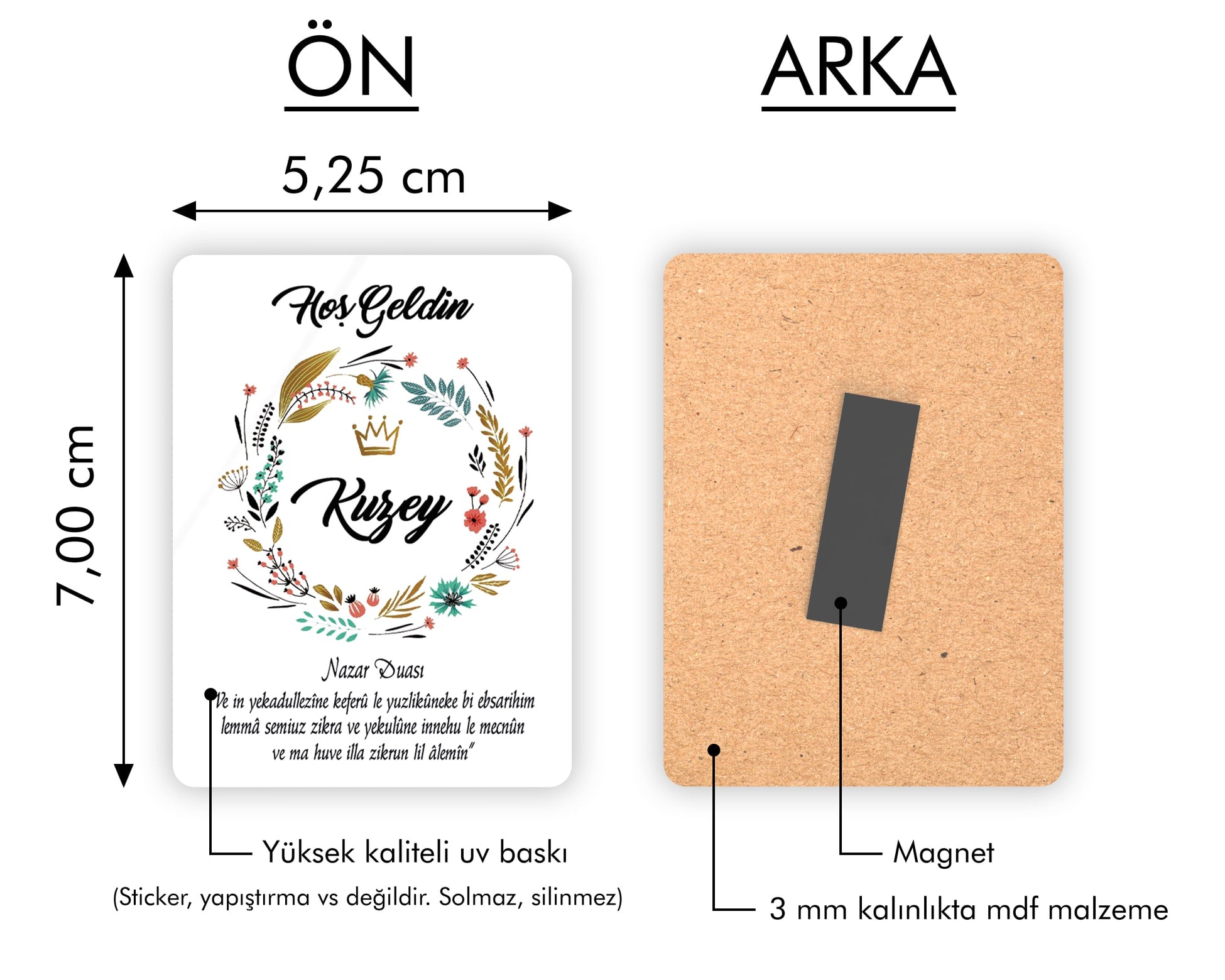 Çiçek Çelenk Desenli Ahşap Magnet