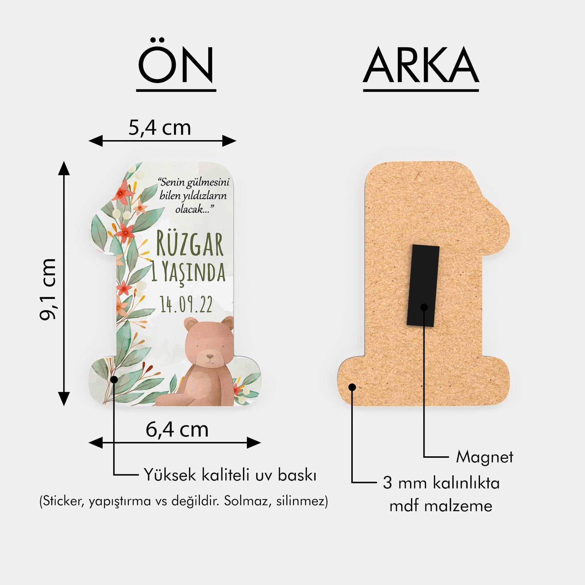 Ayıcık Ve Çiçek Temalı Ahşap Magnet