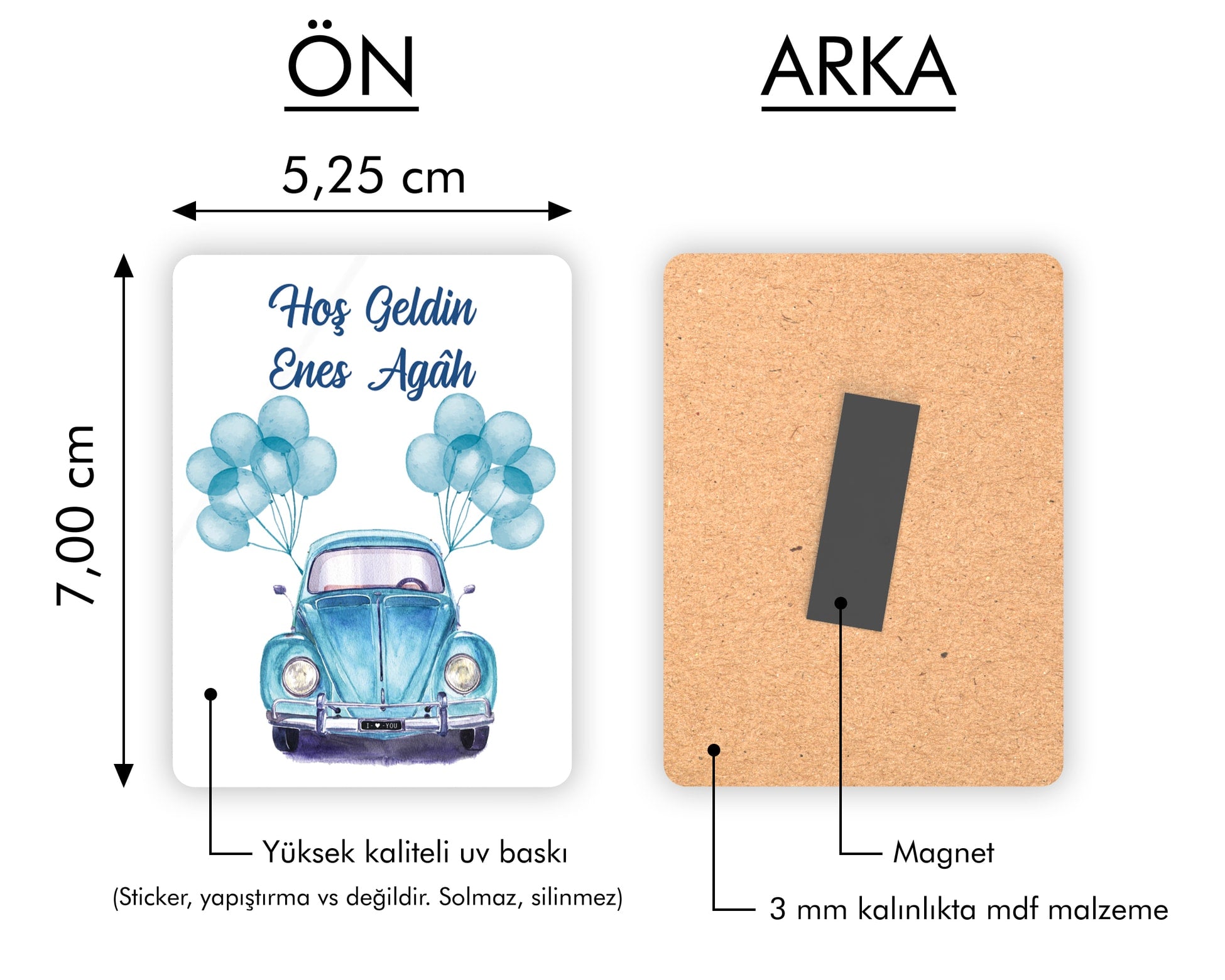 Mavi Vosvos Desenli Ahşap Magnet