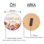 Gold Pembe Çiçek Desenli Yuvarlak Ahşap Magnet