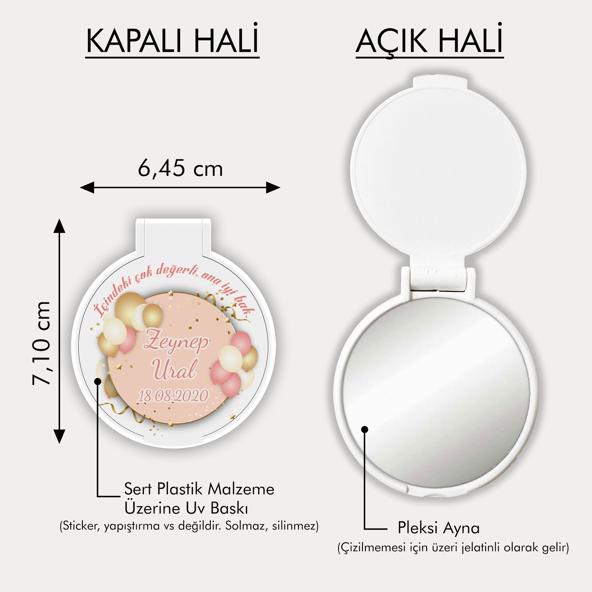 Pembe Gold Balon Temalı Yuvarlak Ayna